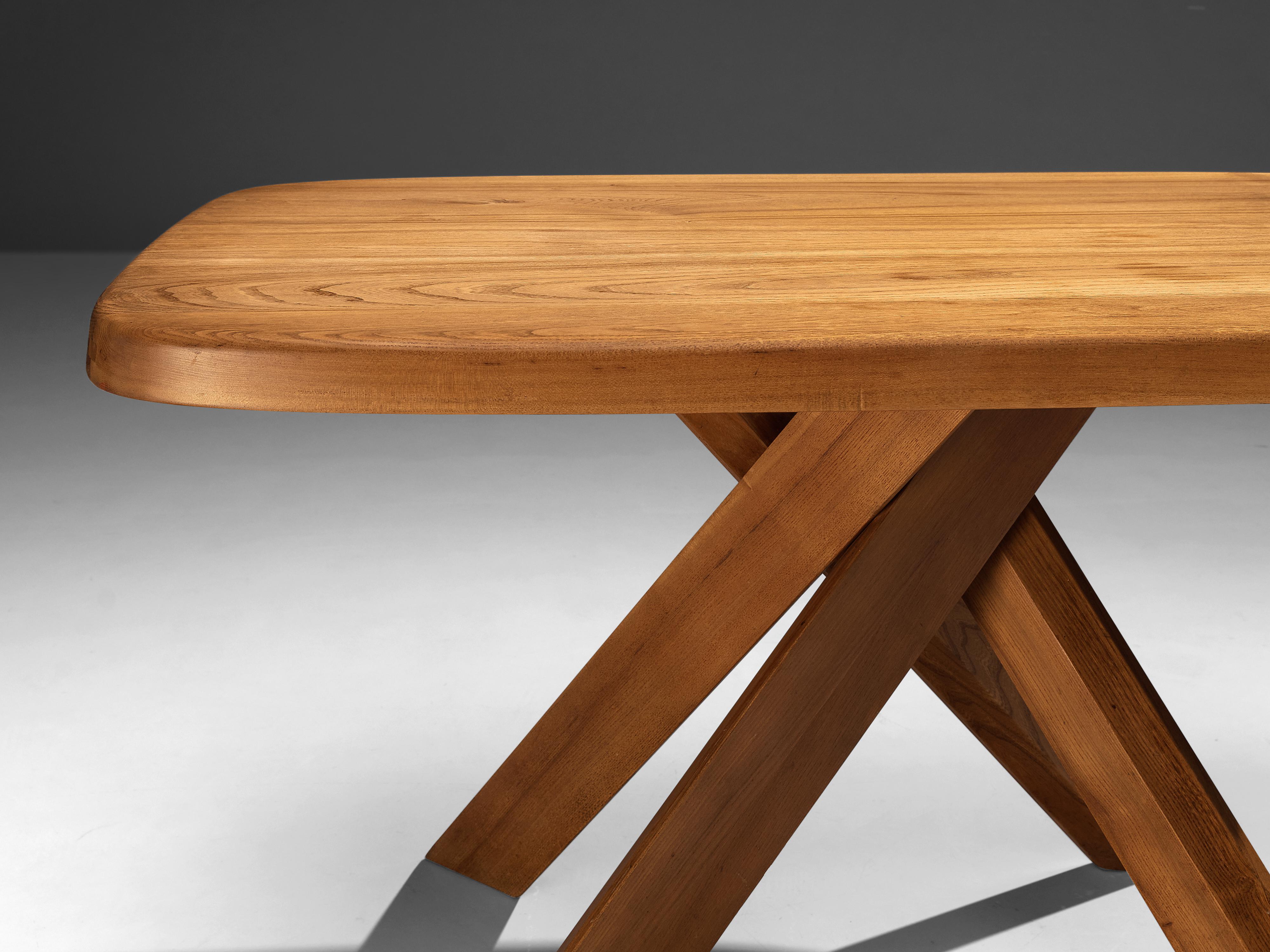 Pierre Chapo Dining Table Model 'Aban T35B' in Solid Elm In Good Condition In Waalwijk, NL