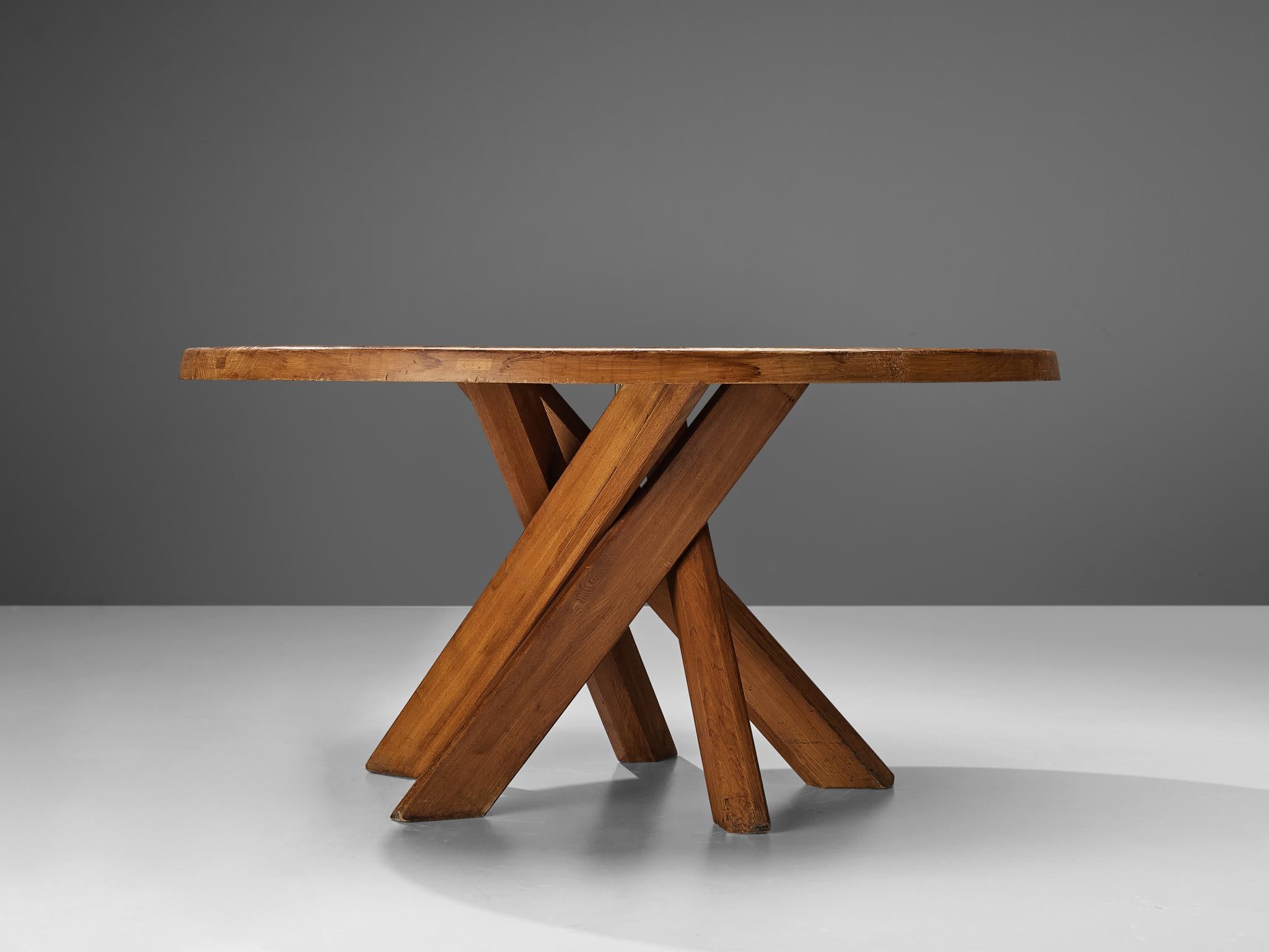 Mid-Century Modern Pierre Chapo Dining Table Model 'T21D' in Solid Elm