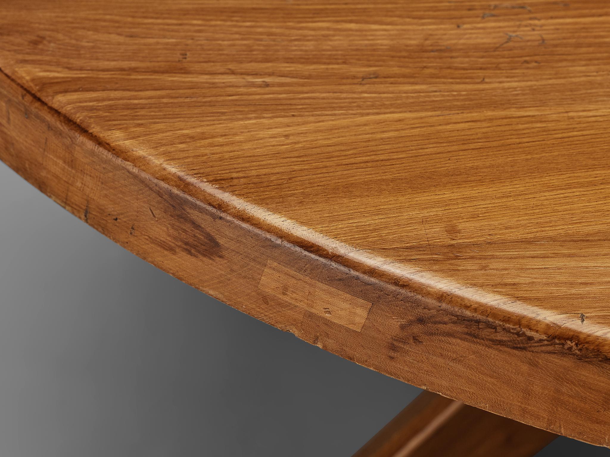 French Pierre Chapo Dining Table Model 'T21D' in Solid Elm