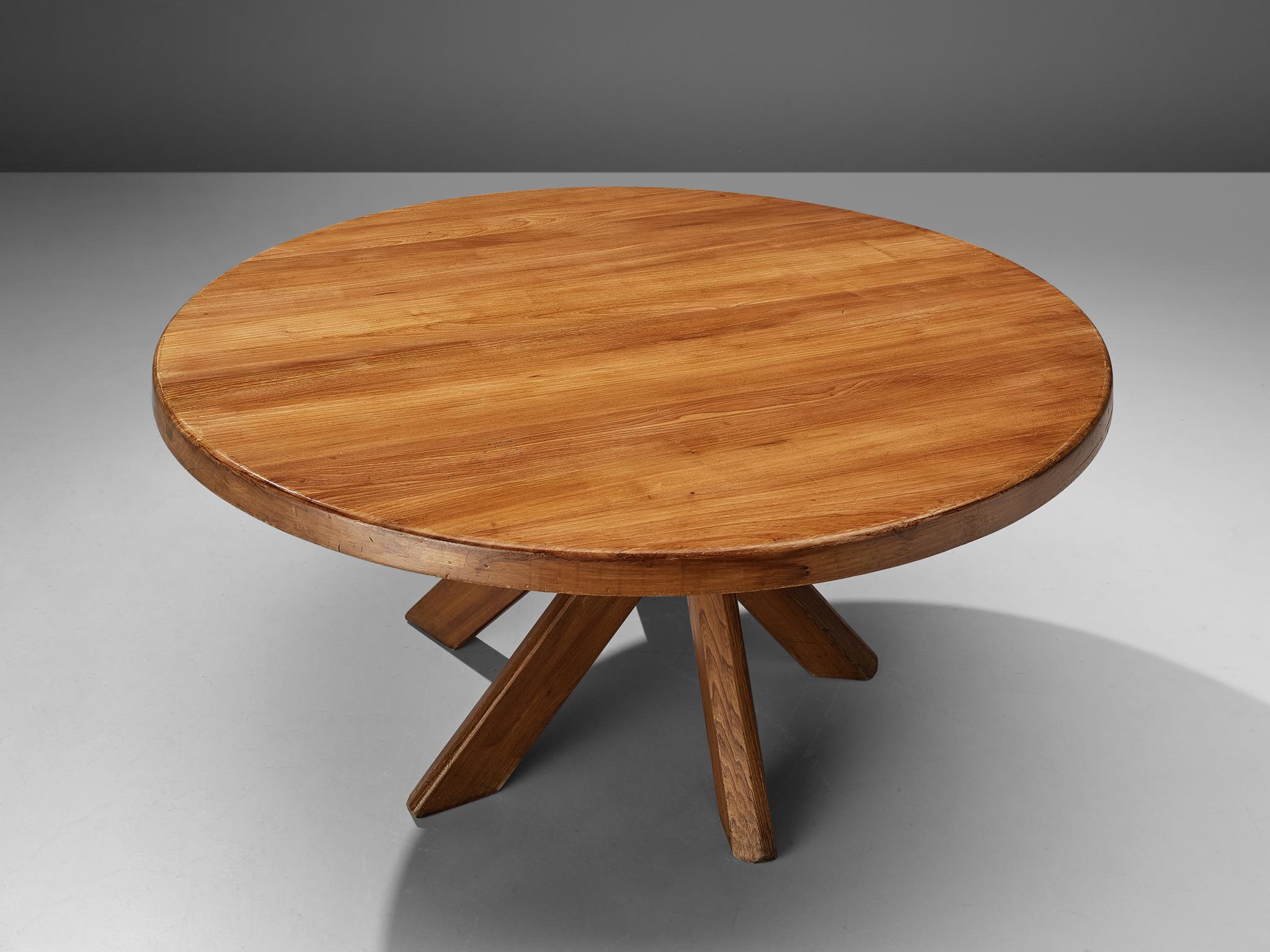 Pierre Chapo Dining Table Model 'T21D' in Solid Elm In Good Condition In Waalwijk, NL