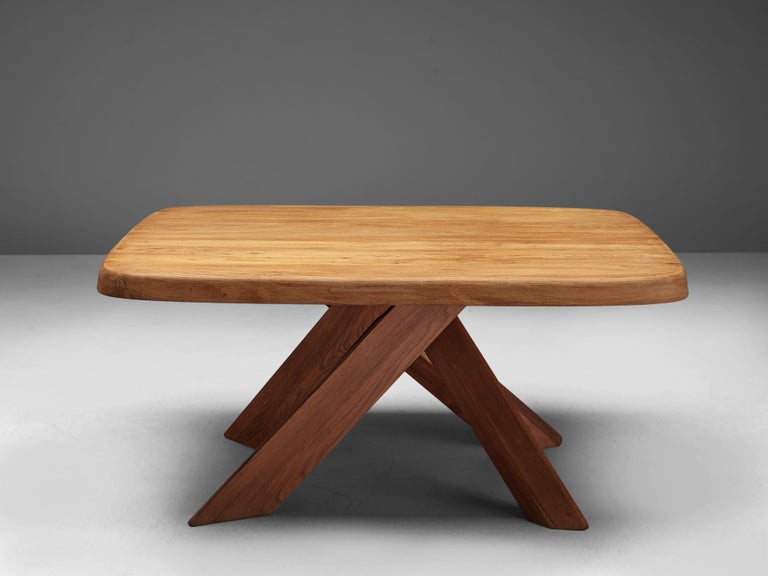 Pierre Chapo Dining Table Model 'T35C' in Solid Elm For Sale at 1stDibs