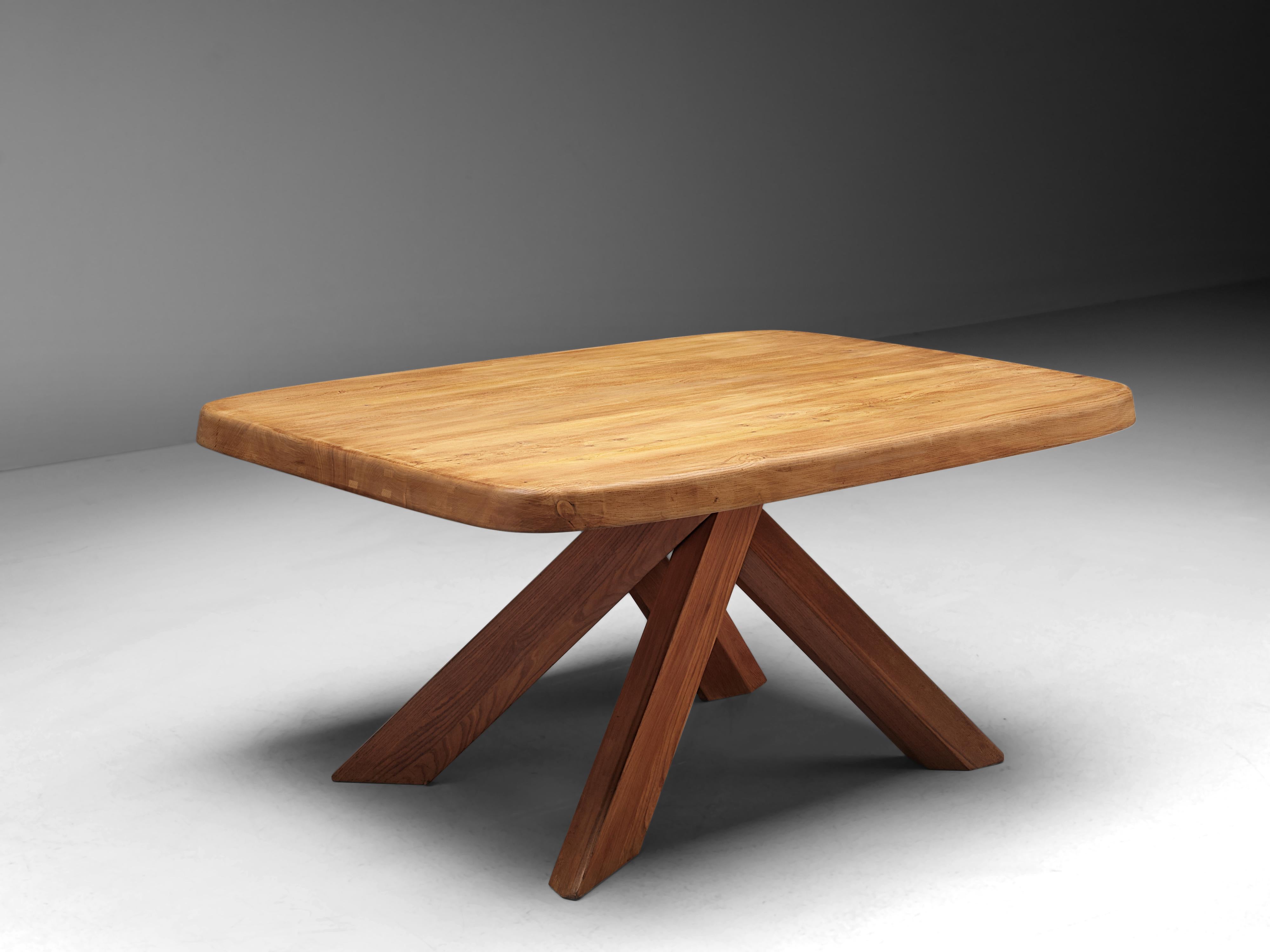 Pierre Chapo Dining Table Model T35C in Solid Elm In Good Condition In Waalwijk, NL