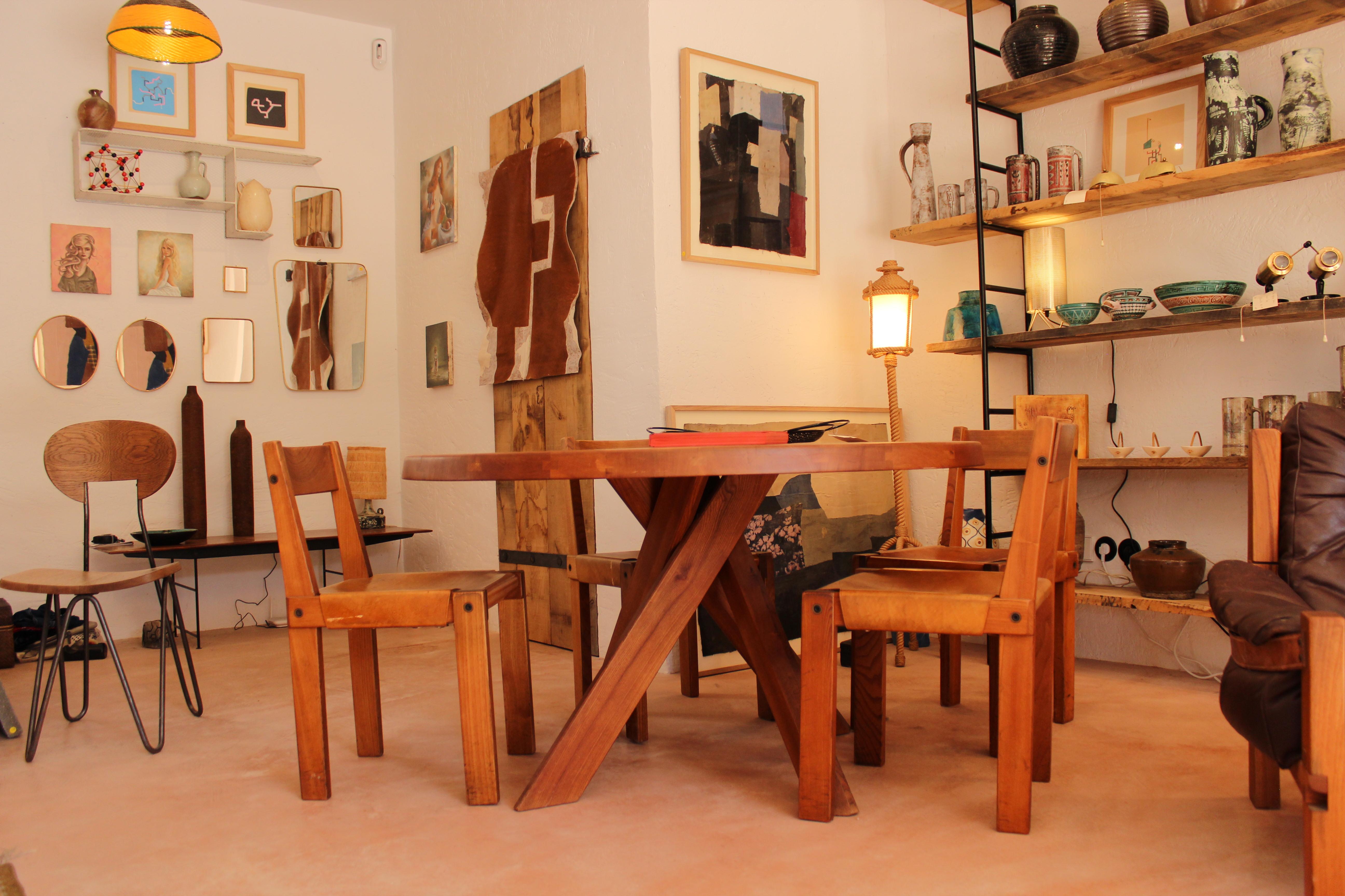 Table de salle à manger Pierre Chapo T21 Sfax, orme, France, années 1970 1