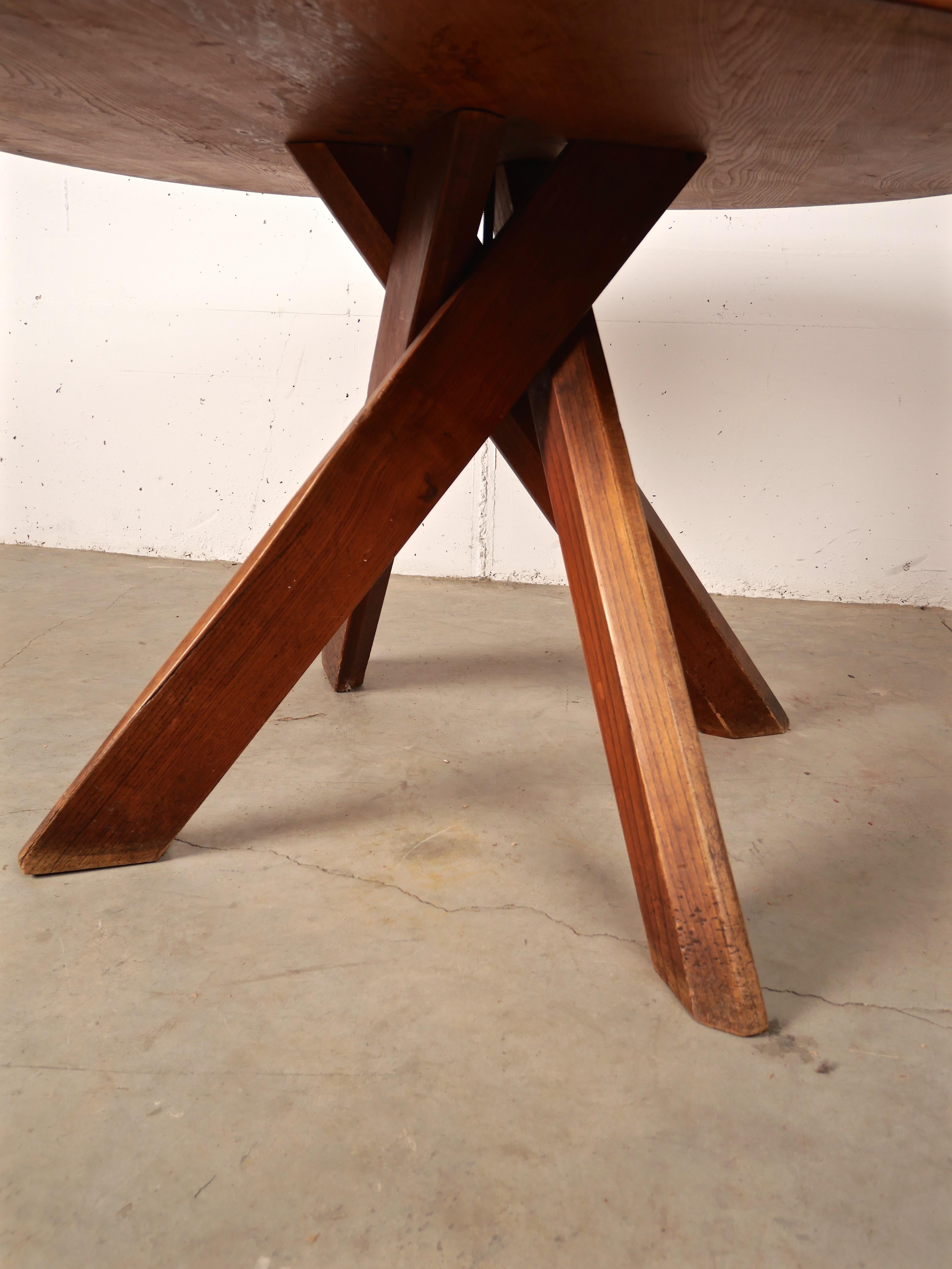Pierre Chapo Dining Table T21 Sfax, French Solid Elm, France, 1970 3