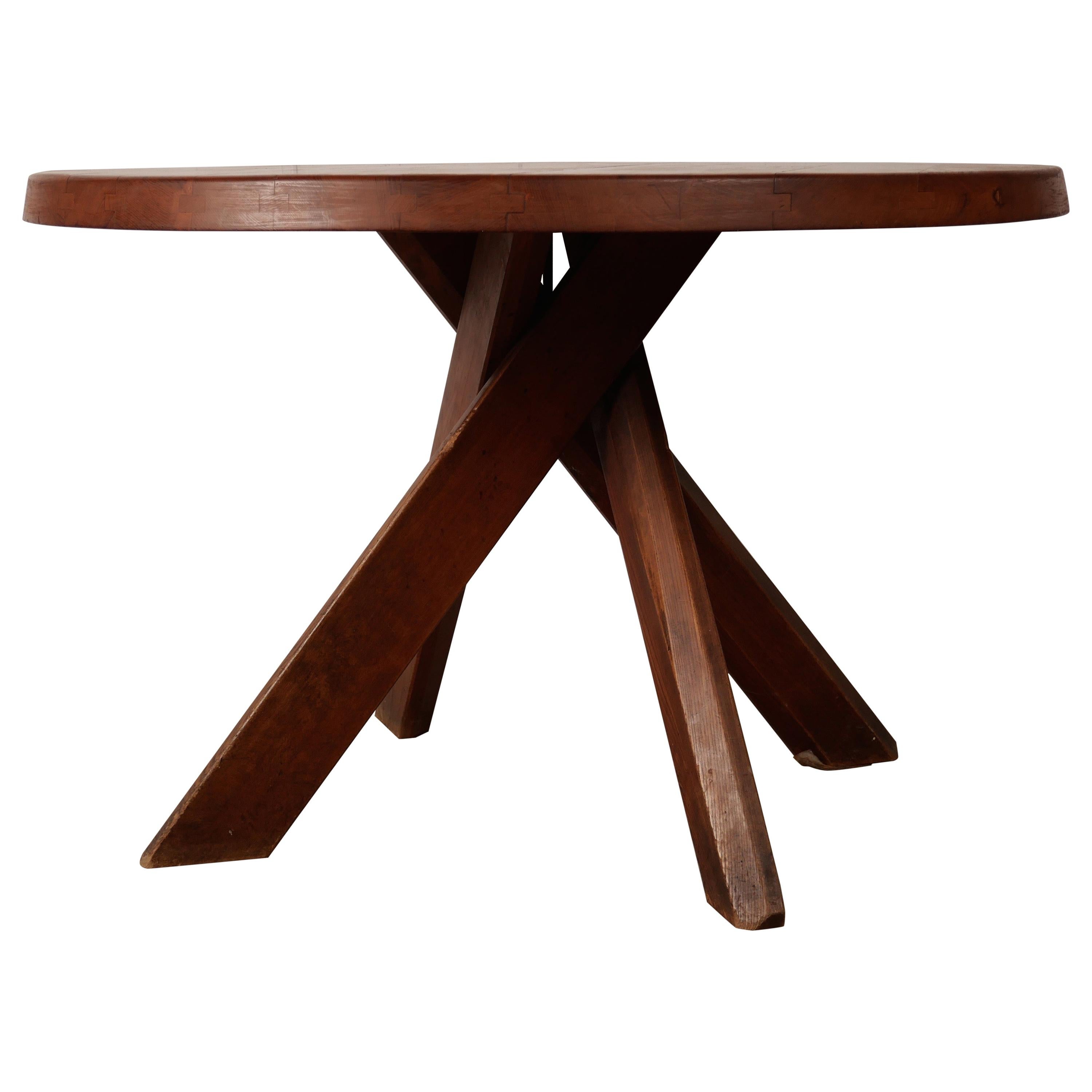 Pierre Chapo Dining Table T21 Sfax, French Solid Elm, France, 1970
