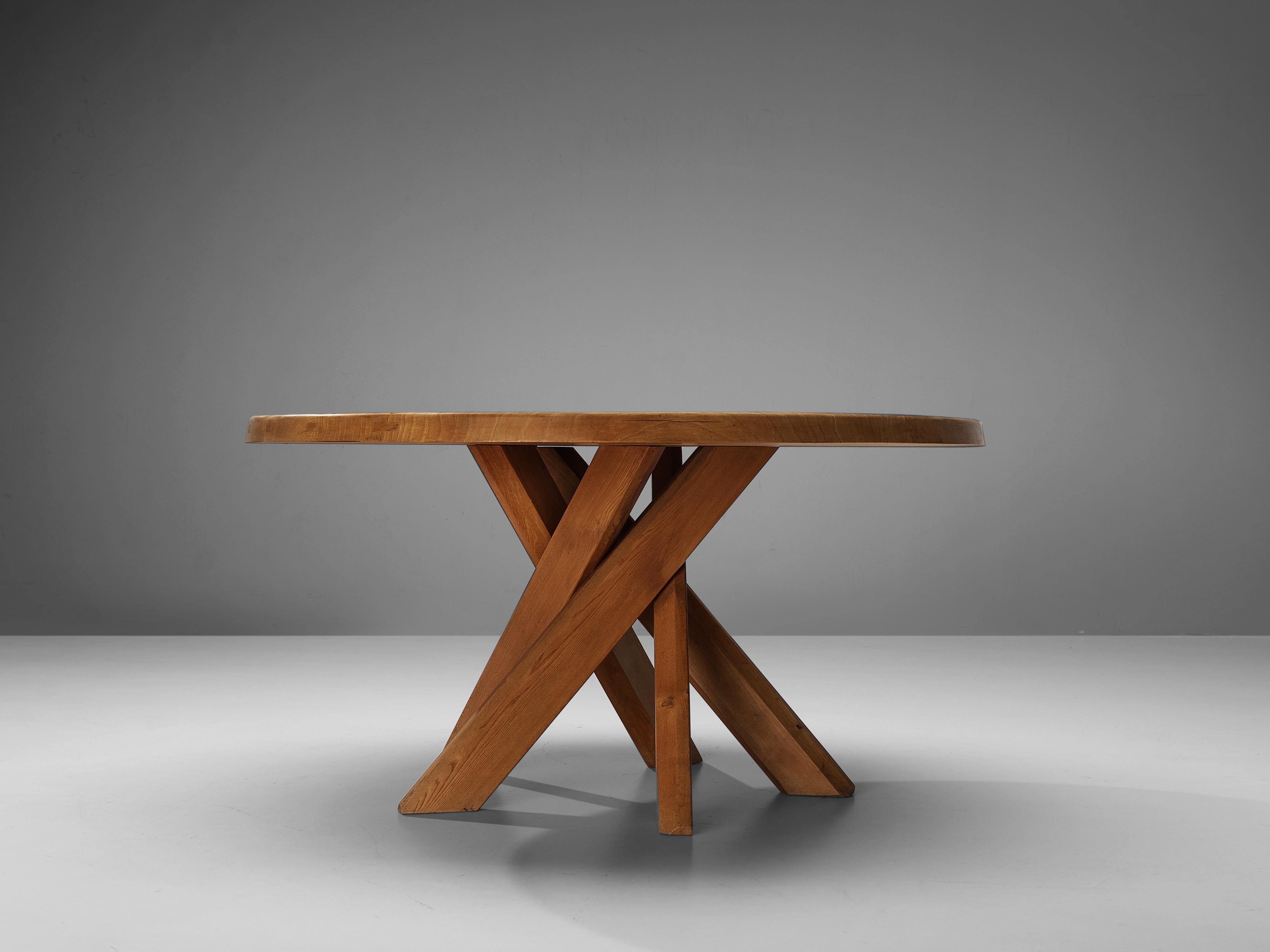 Pierre Chapo Dining Table ‘T21’ with Benches ‘S38A’ in Solid Elm 5