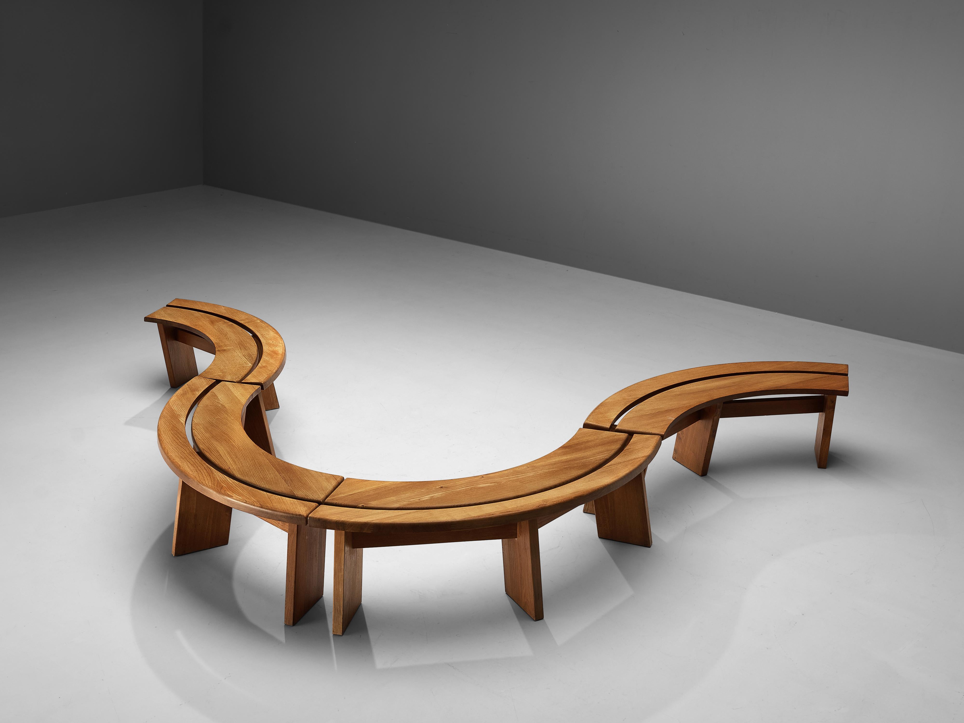 Pierre Chapo Dining Table ‘T21’ with Benches ‘S38A’ in Solid Elm 6