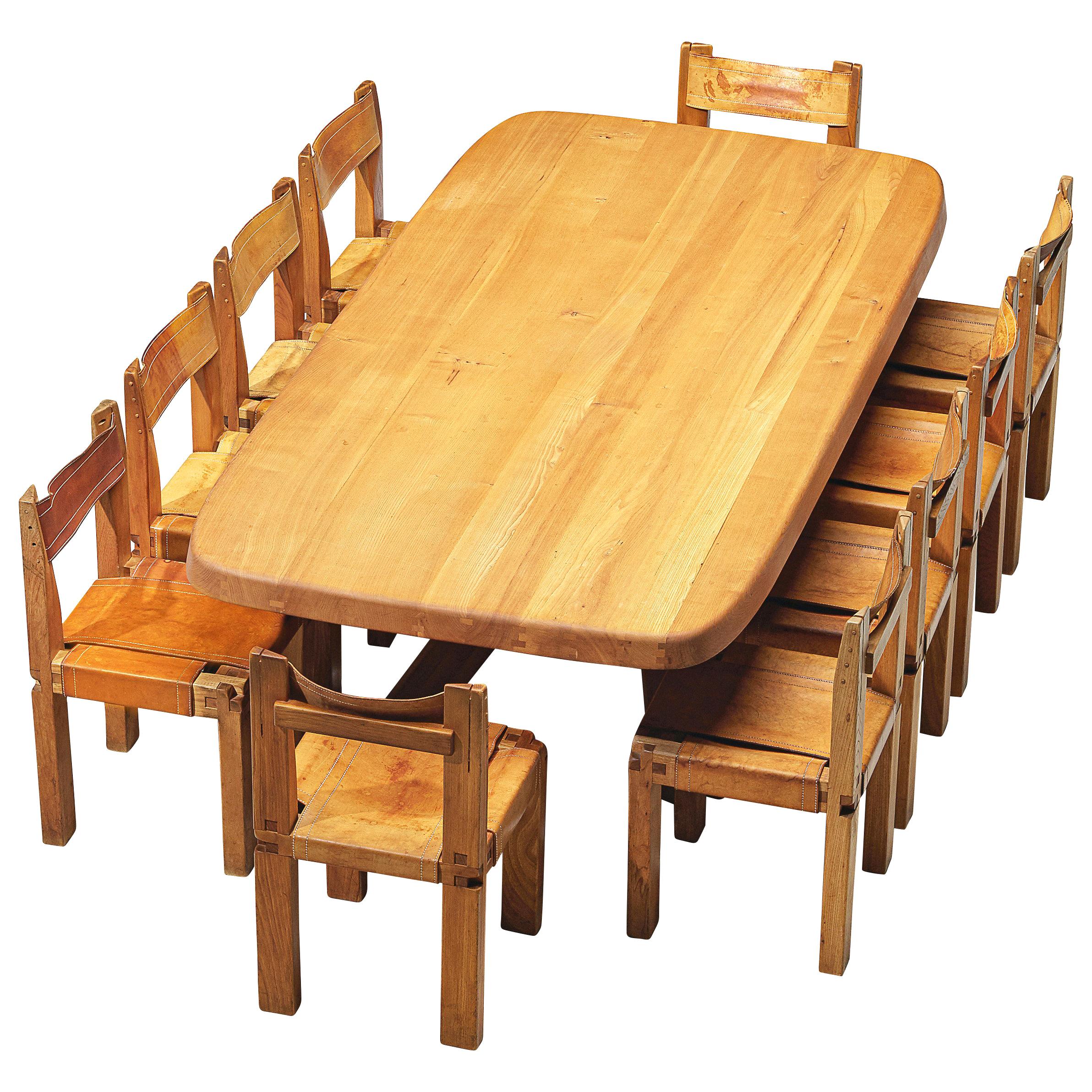 T35D Large Dining Table for 12 Persons by Pierre Chapo, France For Sale