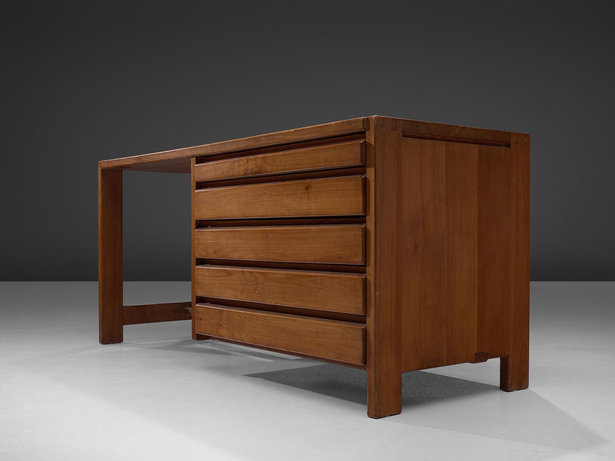 Mid-Century Modern Pierre Chapo Dressing Table with Drawers in Solid Elm