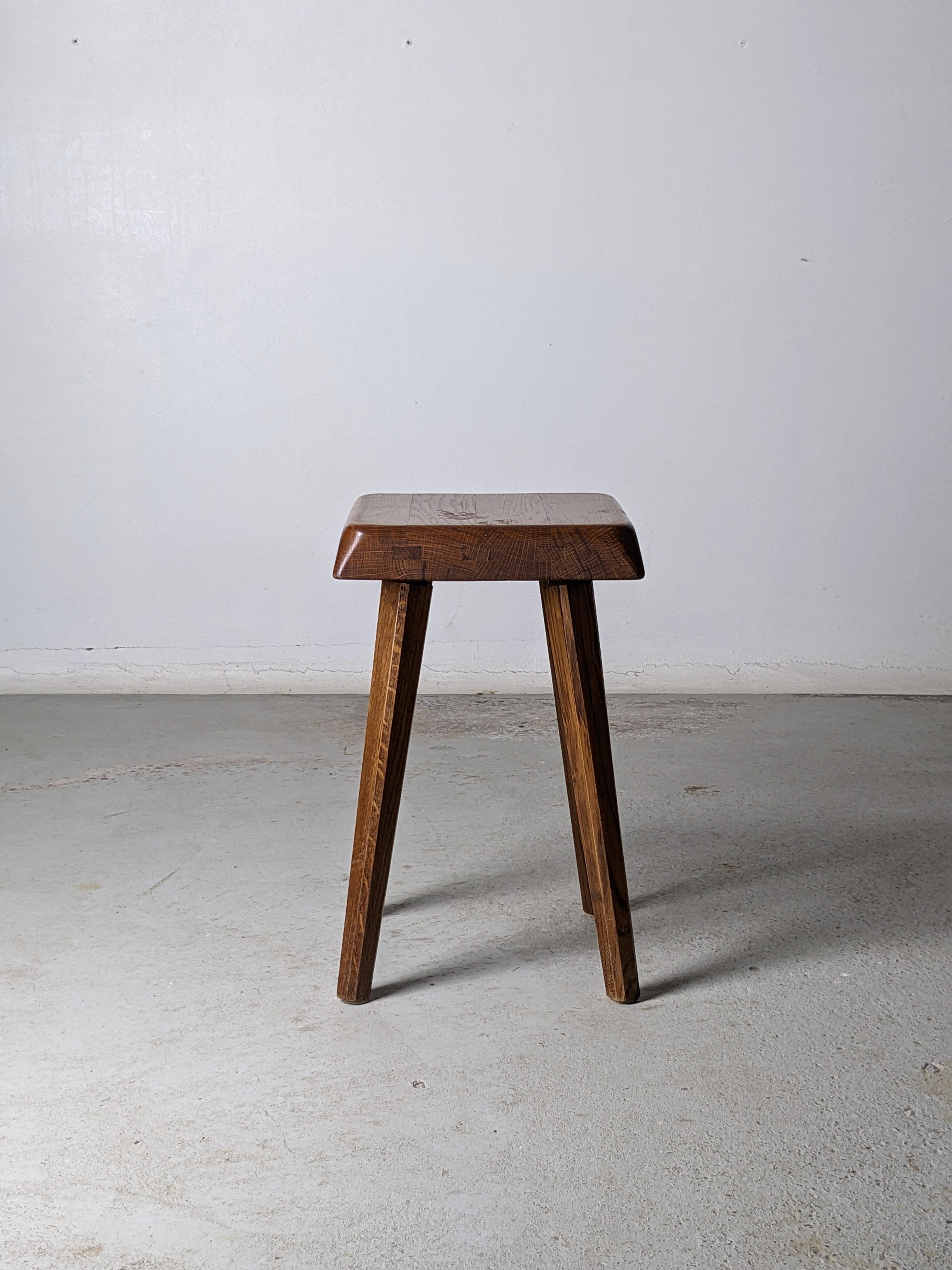 French Pierre Chapo Early S01 Stool in Solid Oak Wood, France 1962
