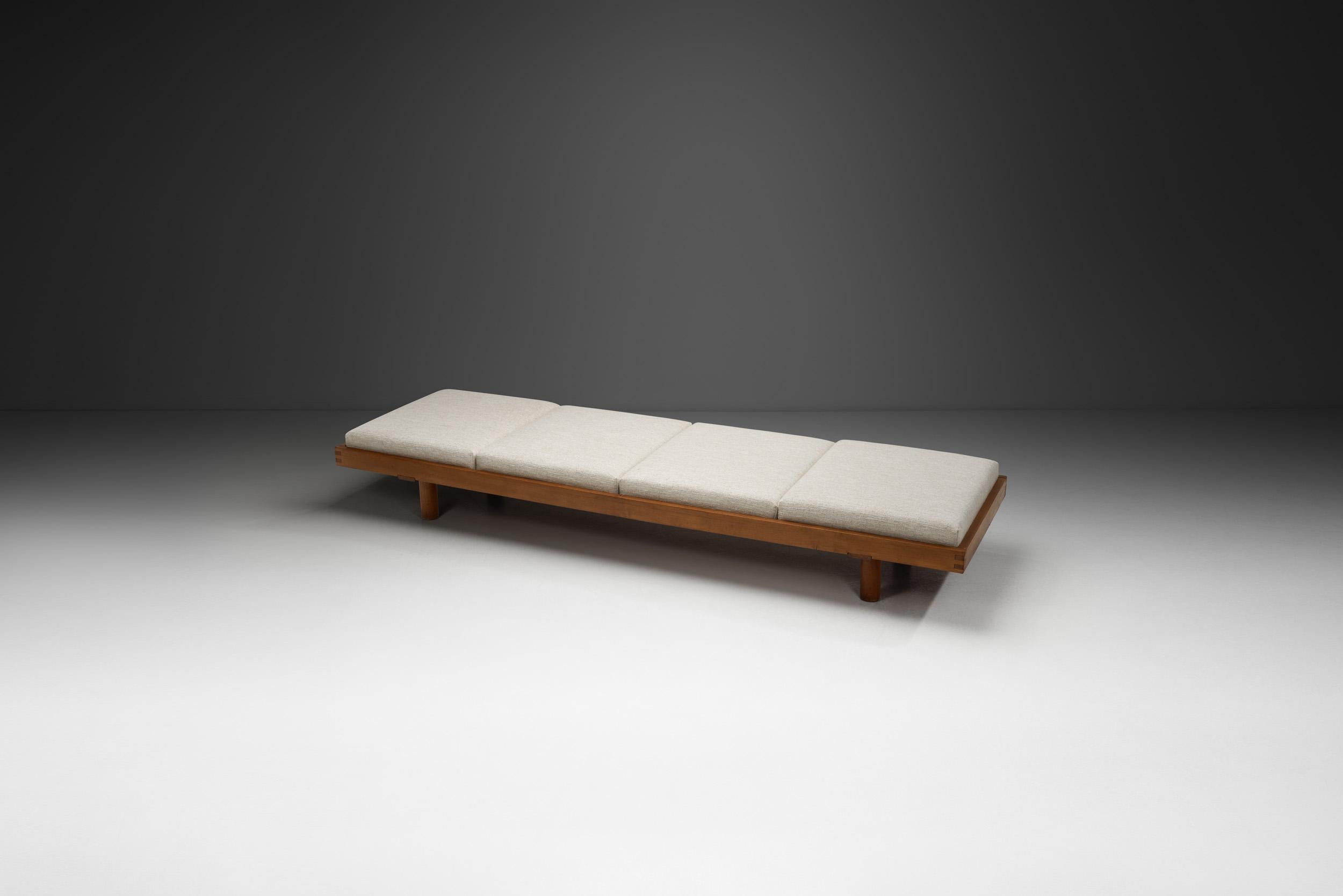 French pieces from the mid-century era - like this daybed - are characterised by impeccable craftsmanship and high-quality materials. Pierre Chapo was a prominent designer during this era, creating exceptional furniture pieces that remain highly