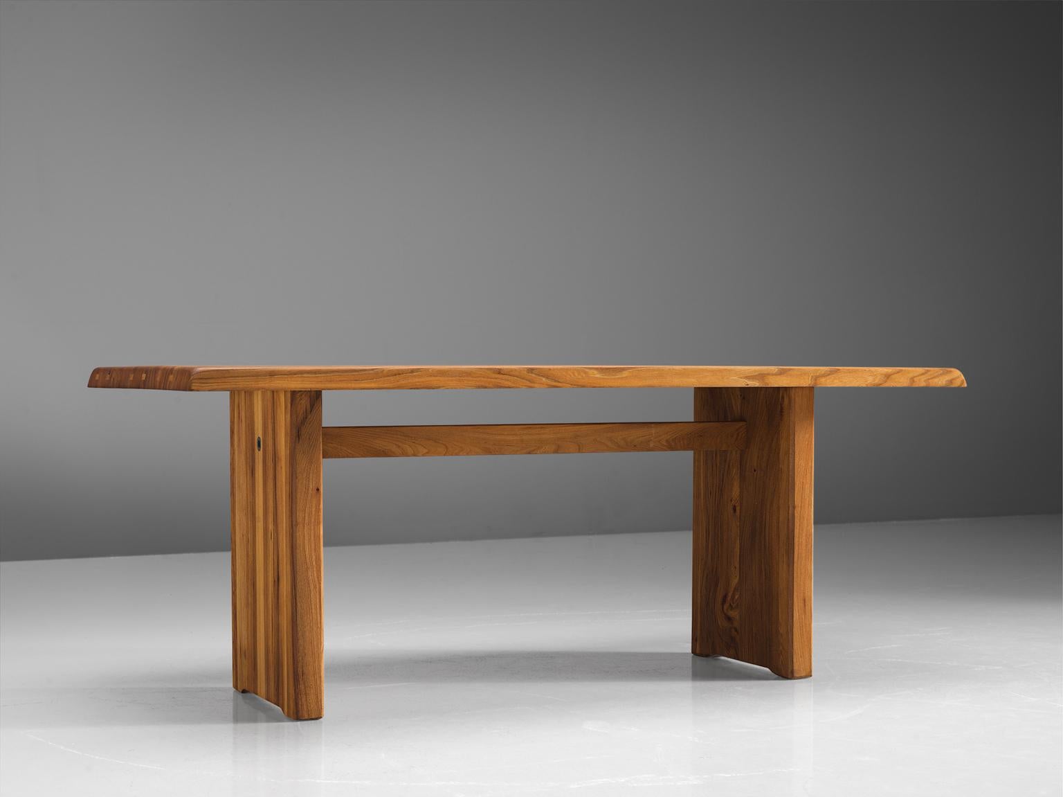 Mid-20th Century Pierre Chapo Elm Table with Benches