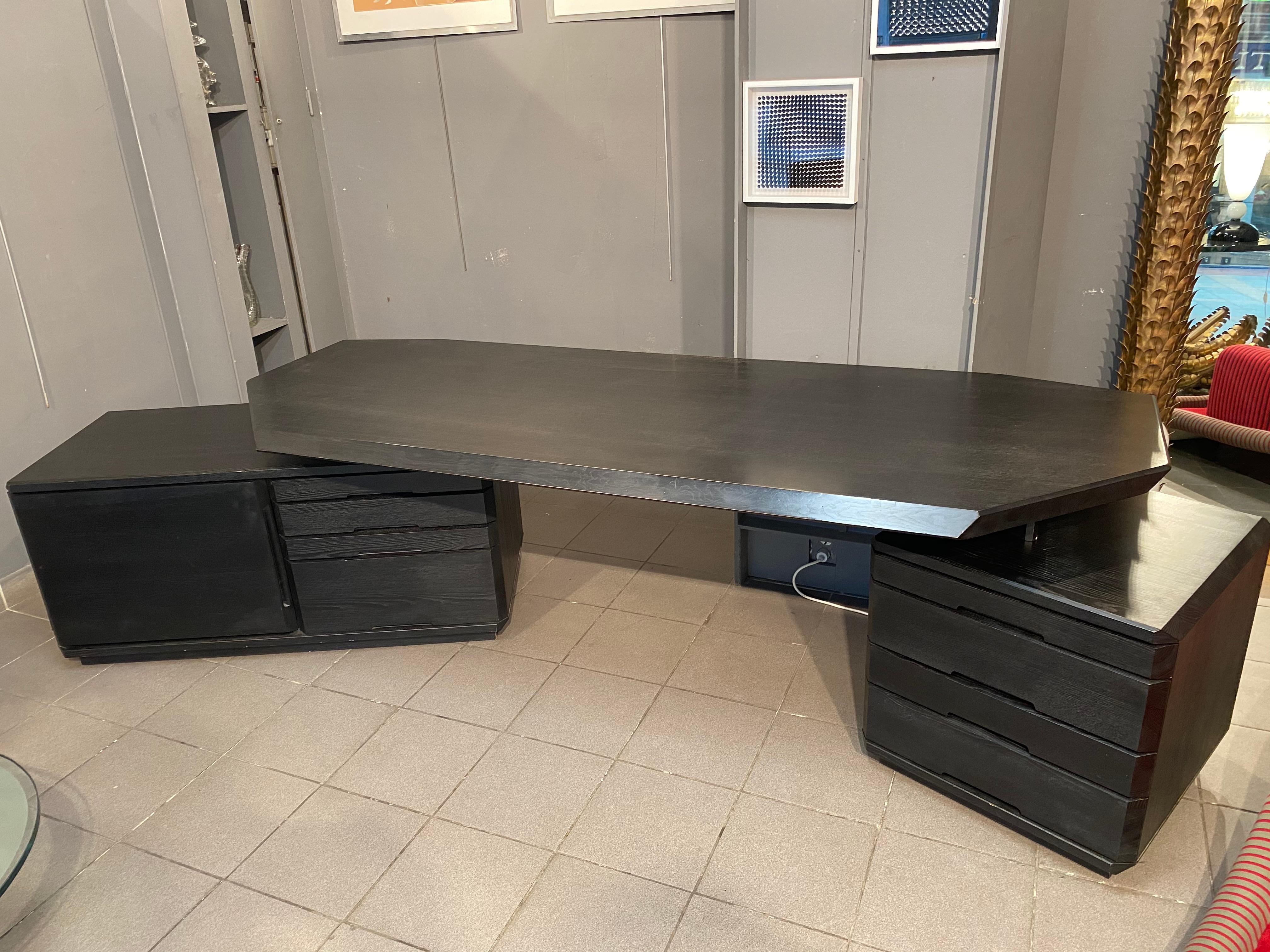 Estetismo Pierre Chapo Exceptional Chapo Stone Desk B40, versione molto rara in frassino nero in vendita