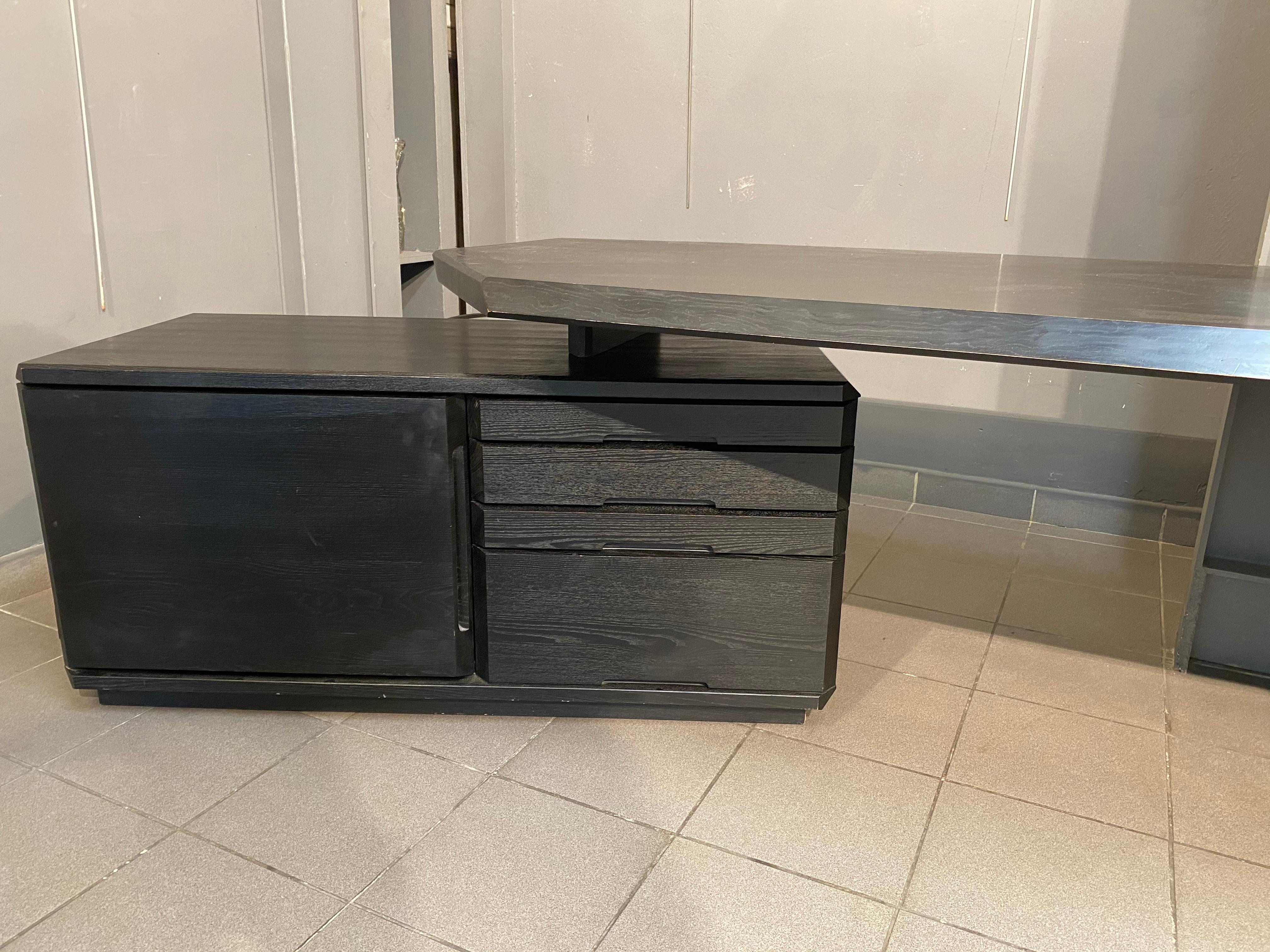 Pierre Chapo Exceptional Chapo Stone Desk B40, versione molto rara in frassino nero In condizioni discrete in vendita a Saint Ouen, FR