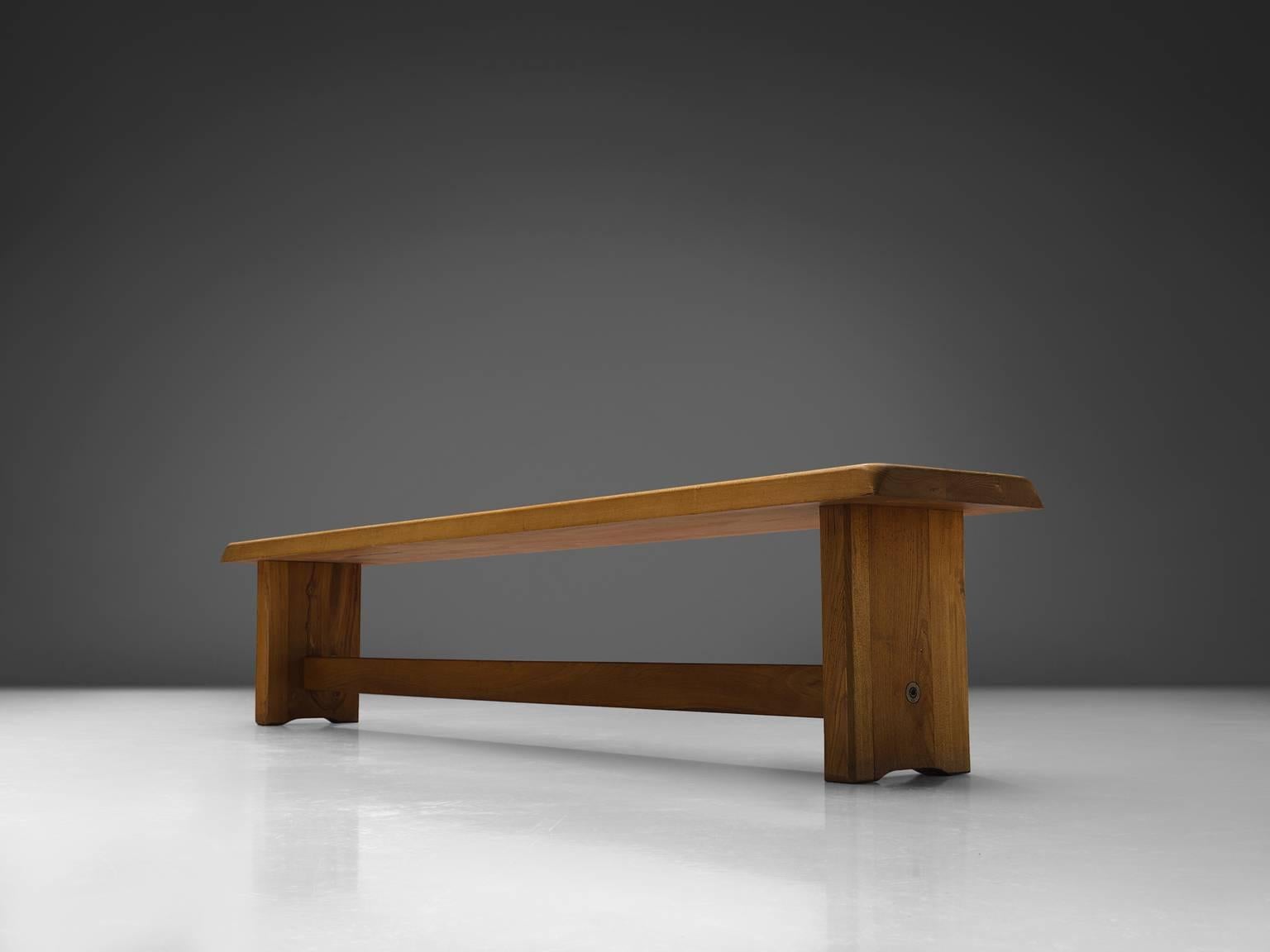 Mid-Century Modern Pierre Chapo Extra Long Elm Bench, Model S14D