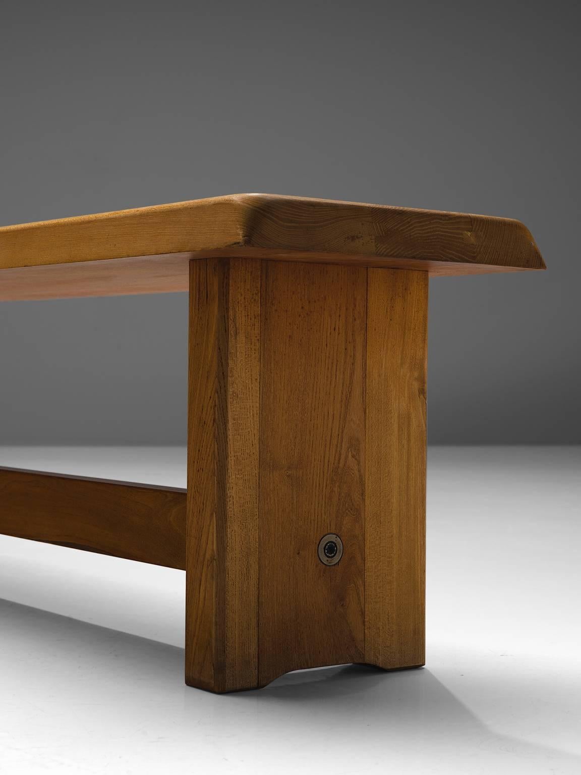Pierre Chapo Extra Long Elm Bench, Model S14D In Good Condition In Waalwijk, NL
