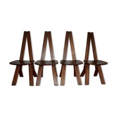 Quatre chaises originales S45 en bois d'orme Pierre Chapo