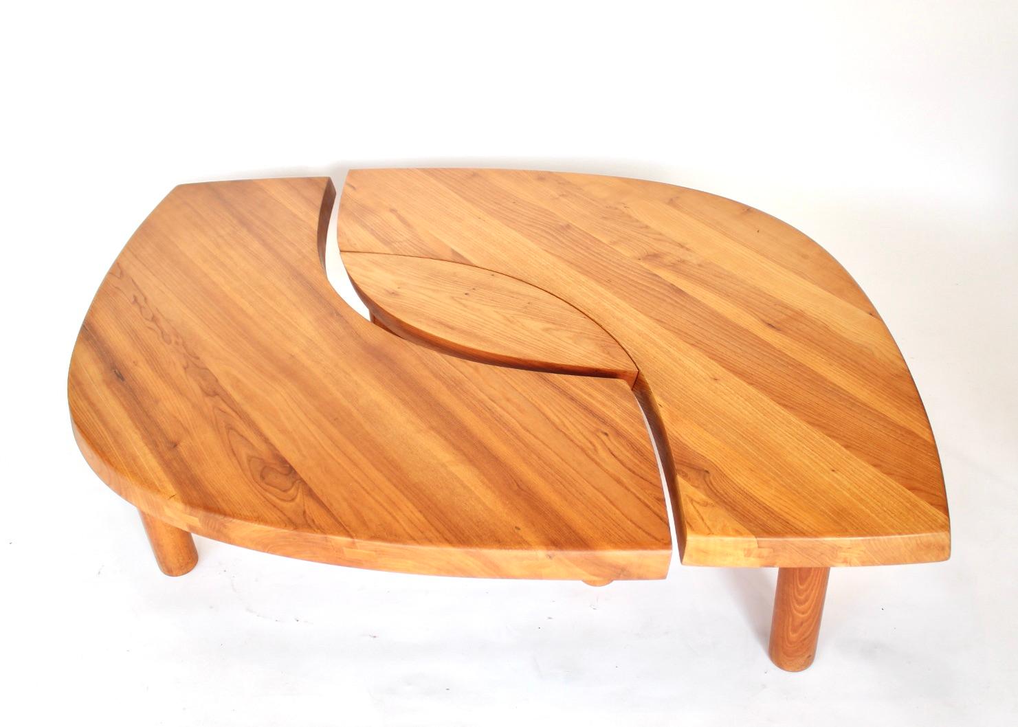 Mid-Century Modern Pierre Chapo French Elm Wood Coffee Table Model T22 C 1967