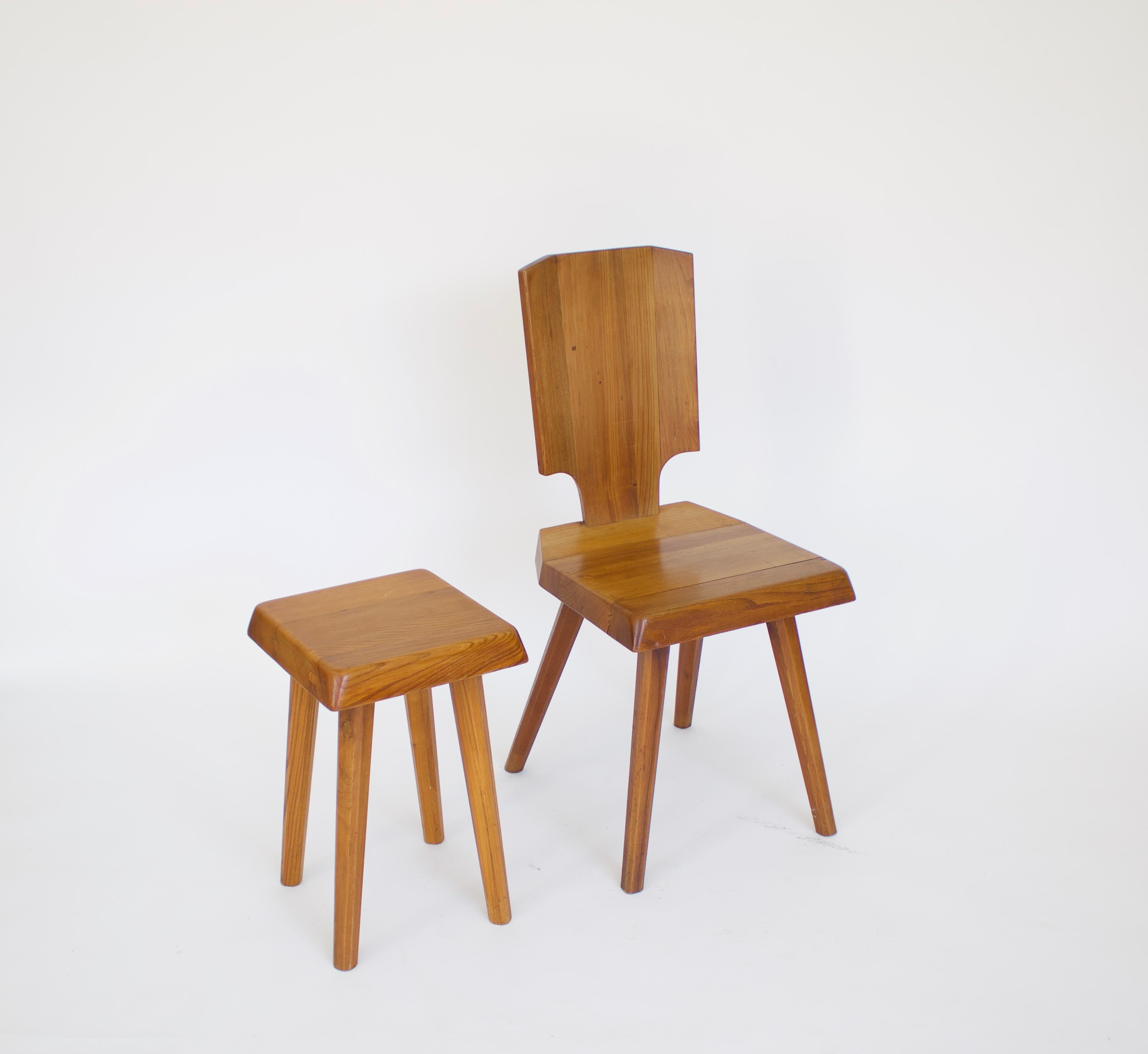 Pierre Chapo vintage low four legged stool in French Elm. Model S01. 
Literature, Pierre Chapo, Magen H Gallery.