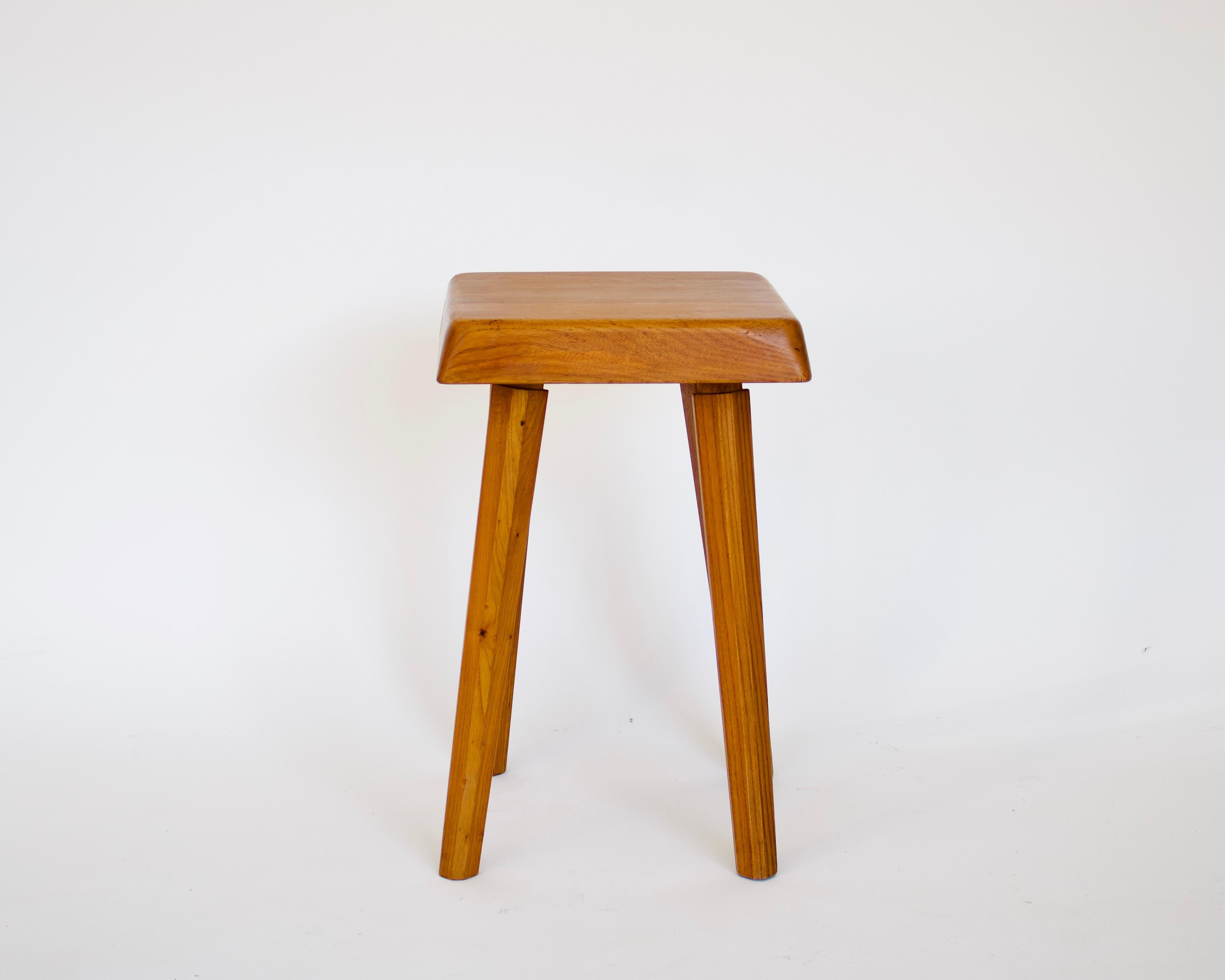 Pierre Chapo French Four Legged Low Elm Stool S01 In Good Condition In Chicago, IL