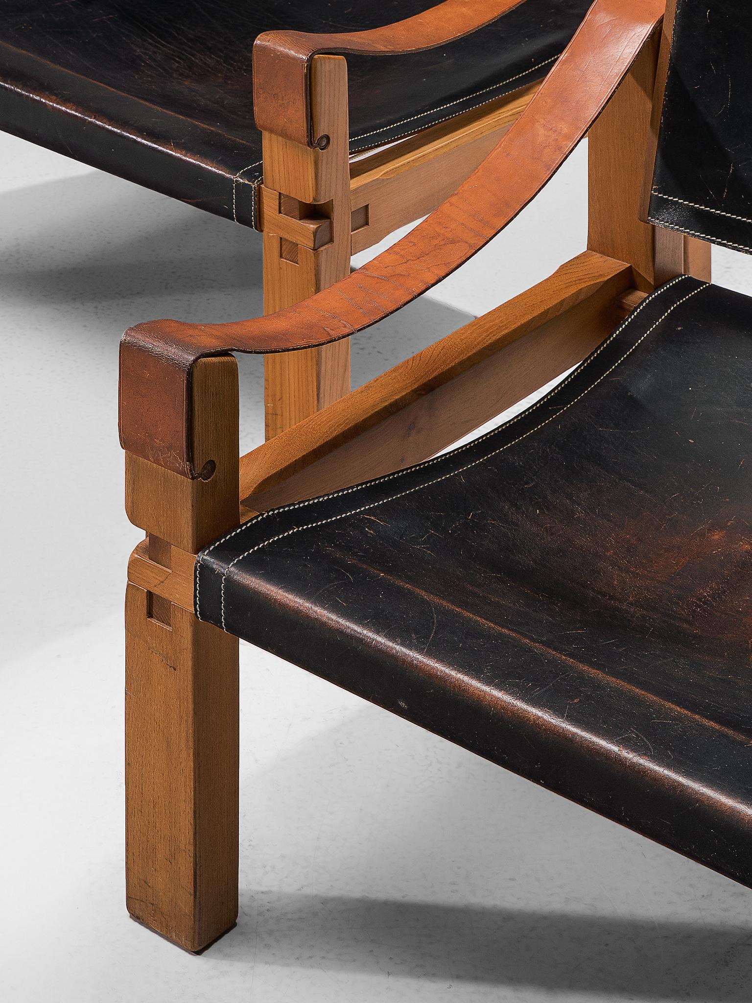 Pierre Chapo Grand Patinated Black Leather Elm Chairs S10X, circa 1964 4