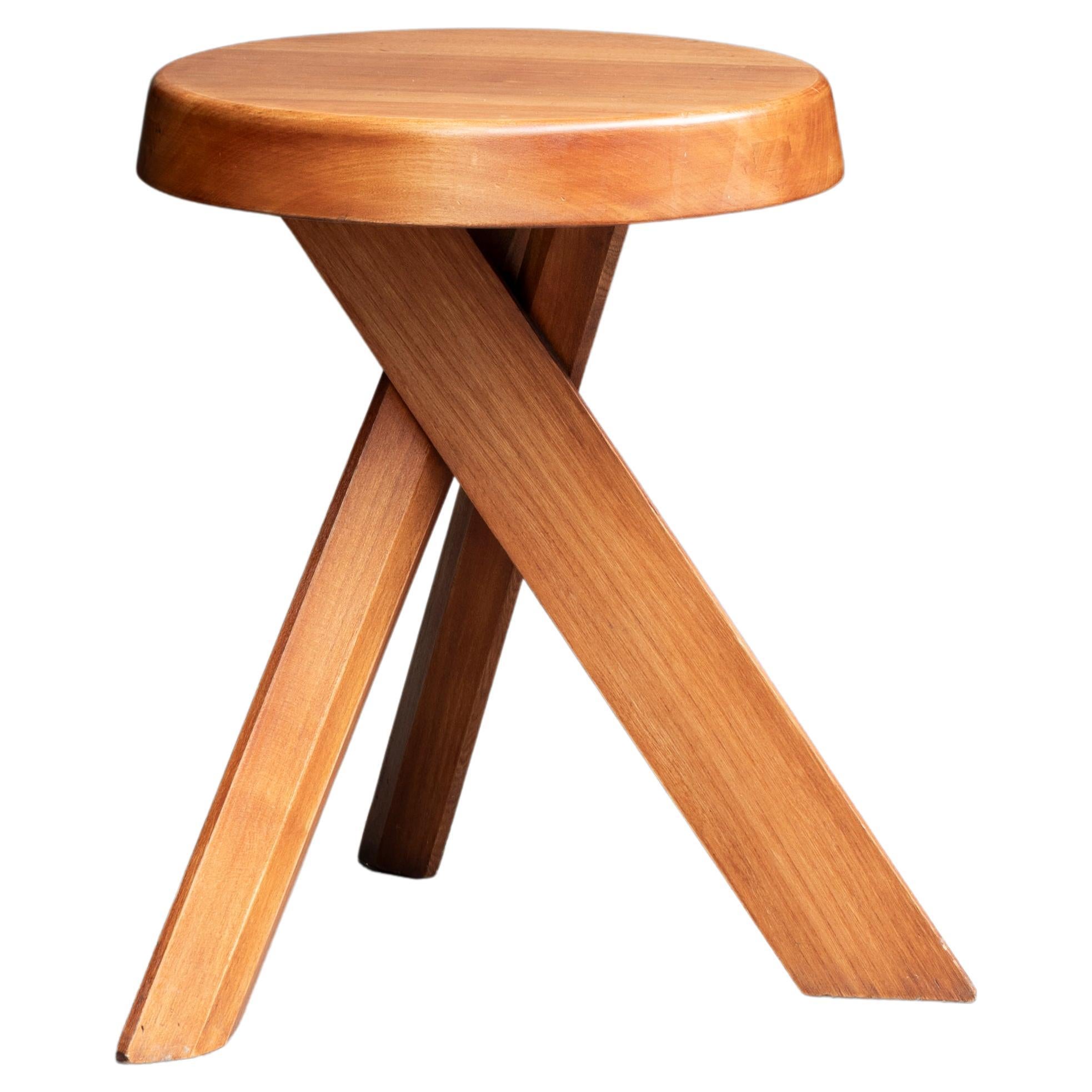 Tabouret emblématique Pierre Chapo modèle S31, bois d'orme, design français, 1974 