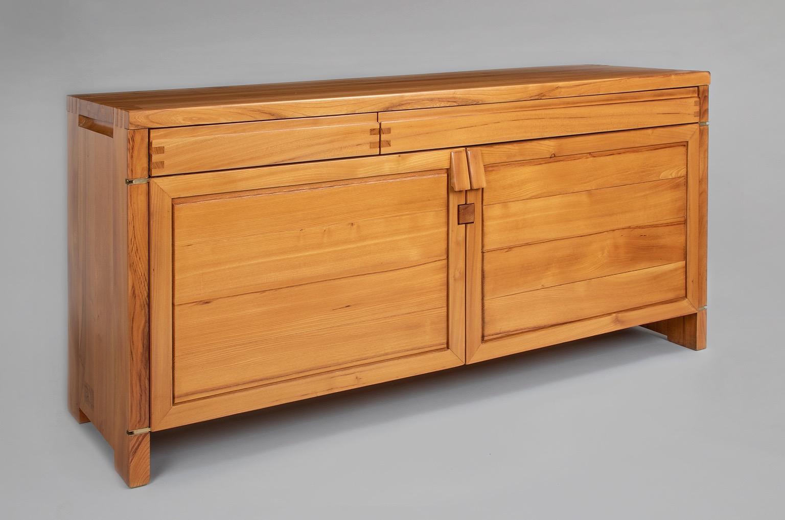 Mid-Century Modern Pierre Chapo: Impeccably Crafted Elm Cabinet with Exposed Joints, France 1960's
