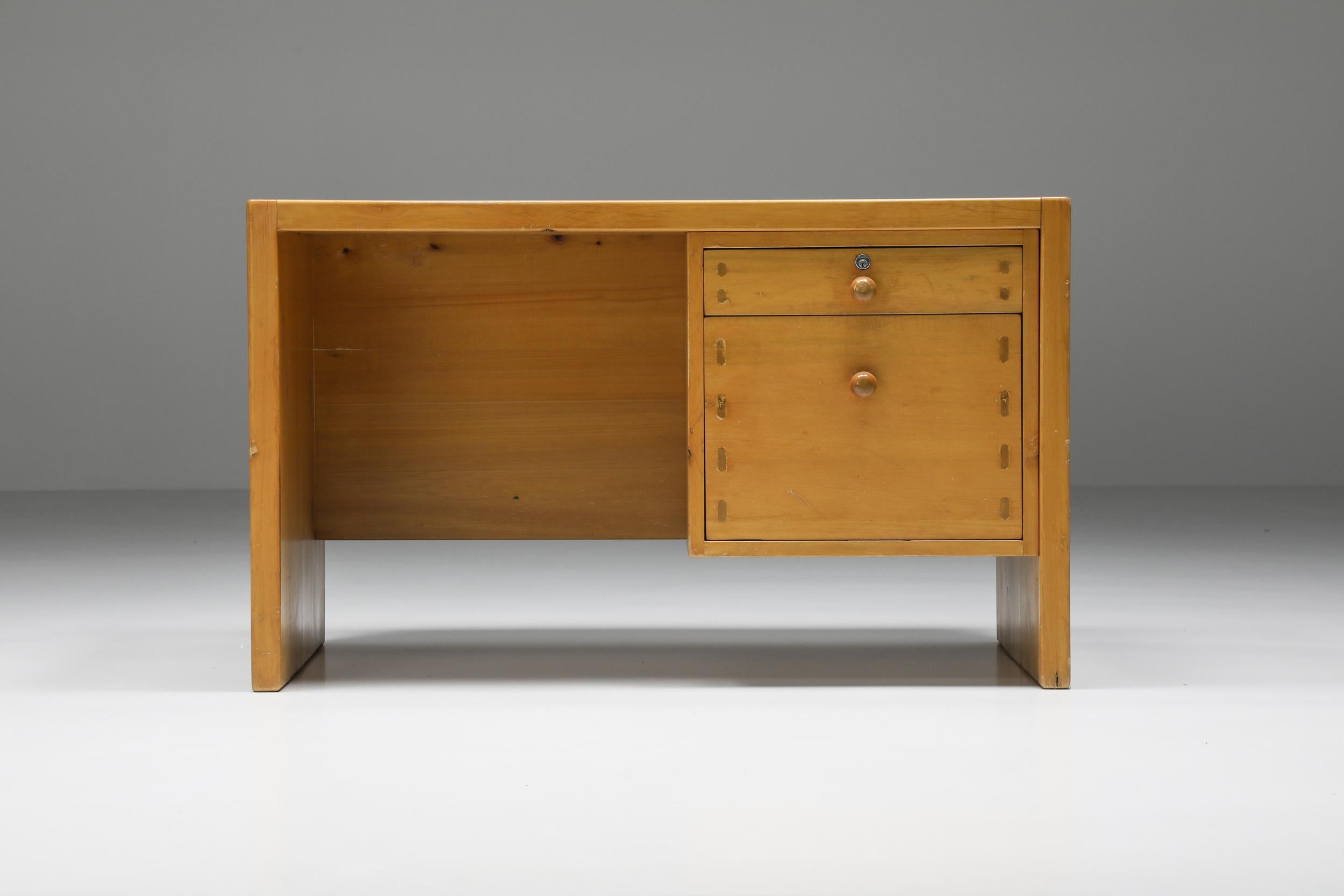 Pierre Chapo; 1960's; French Furniture design; Paris; Pinewood; le Corbusier; Jean Prouve; Eileen Gray; Collectible design; Modernism; Eclectic; Axel Vervoordt; Vincent Van Duysen; Japanese Joinery; Oriental; Office furniture; Desk; Writing table;