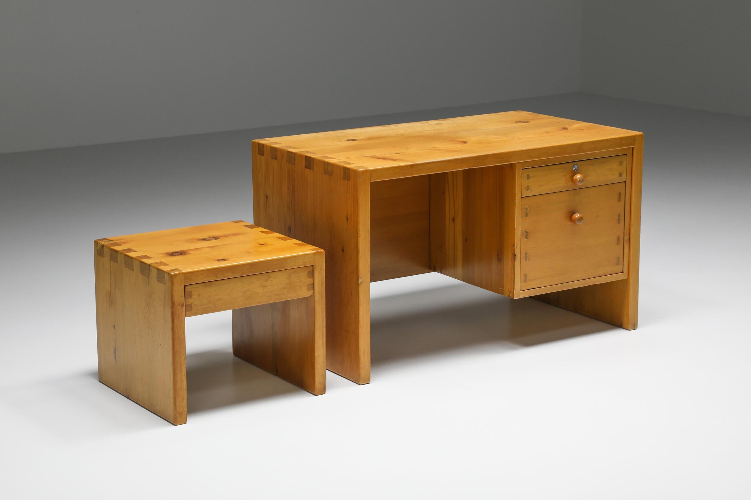  Pierre Chapo Insp. Office Desk with Drawers, French Craftsmanship, 1960's 1