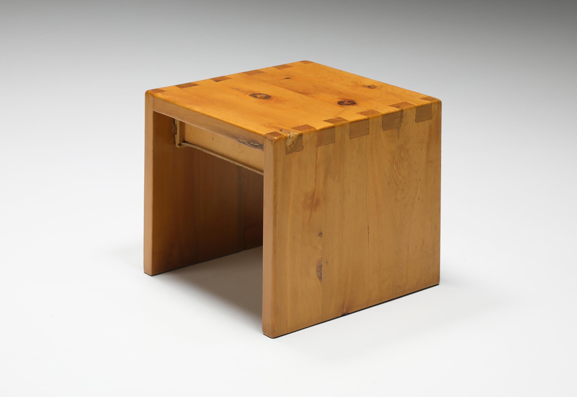 Mid-20th Century Pierre Chapo Insp. Side Table with Drawer, French Craftsmanship, 1960's