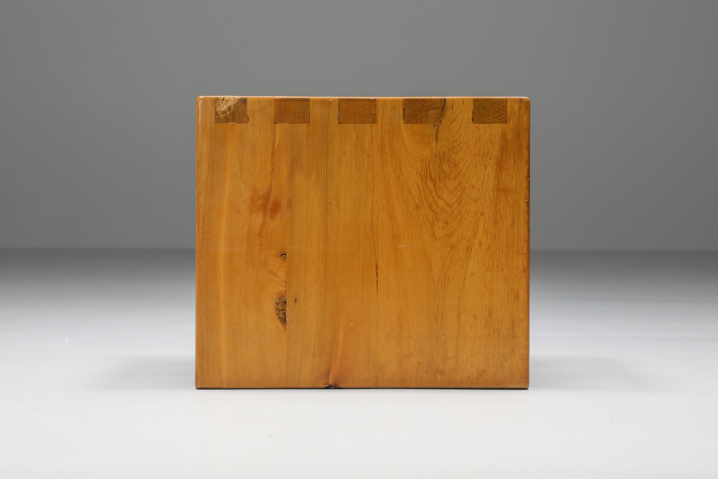 Wood Pierre Chapo Insp. Side Table with Drawer, French Craftsmanship, 1960's