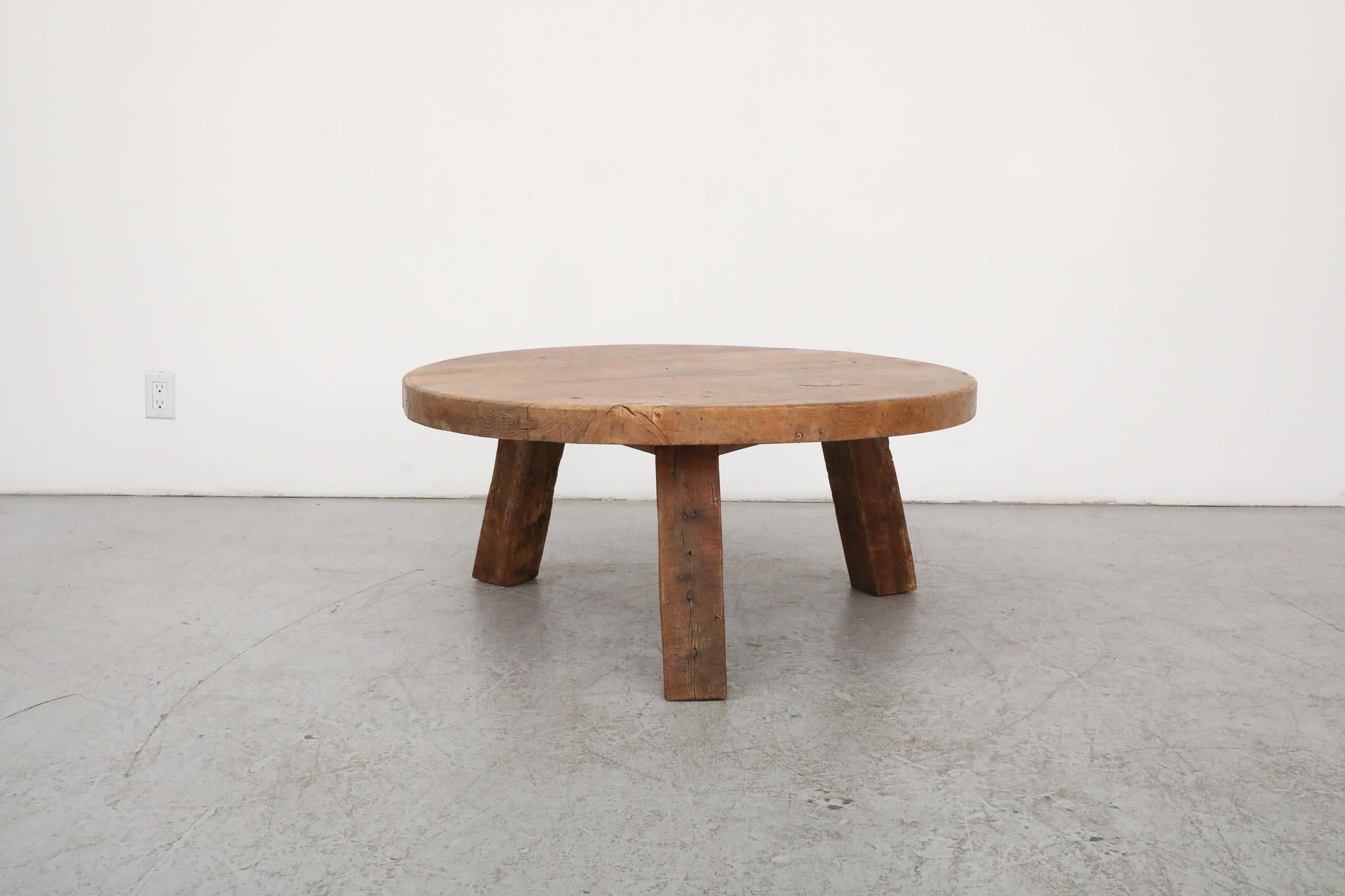 Mid-Century Modern Pierre Chapo Inspired 1960s Hand Waxed Brutalist Oak Coffee Table