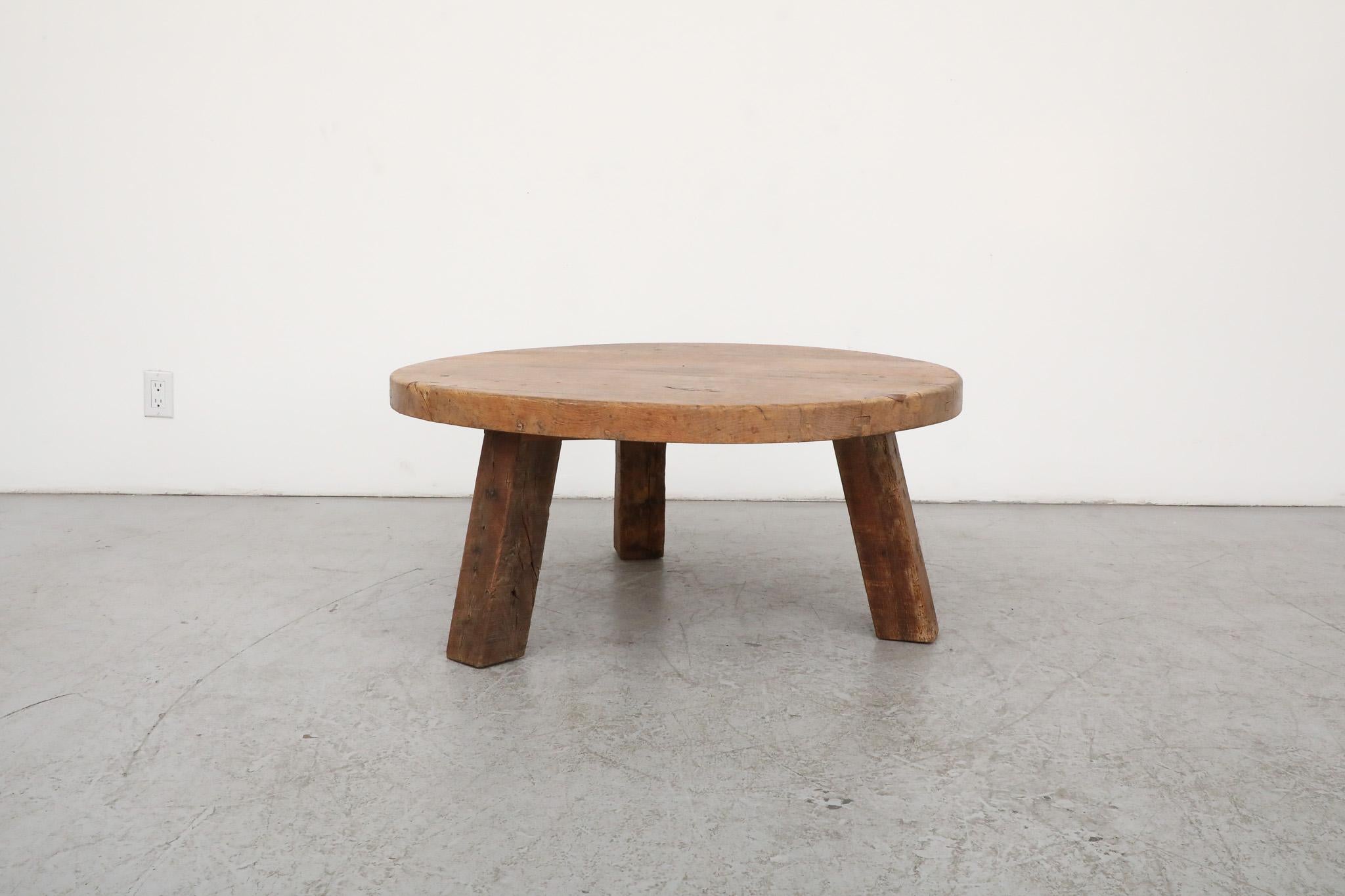 Dutch Pierre Chapo Inspired 1960s Hand Waxed Brutalist Oak Coffee Table