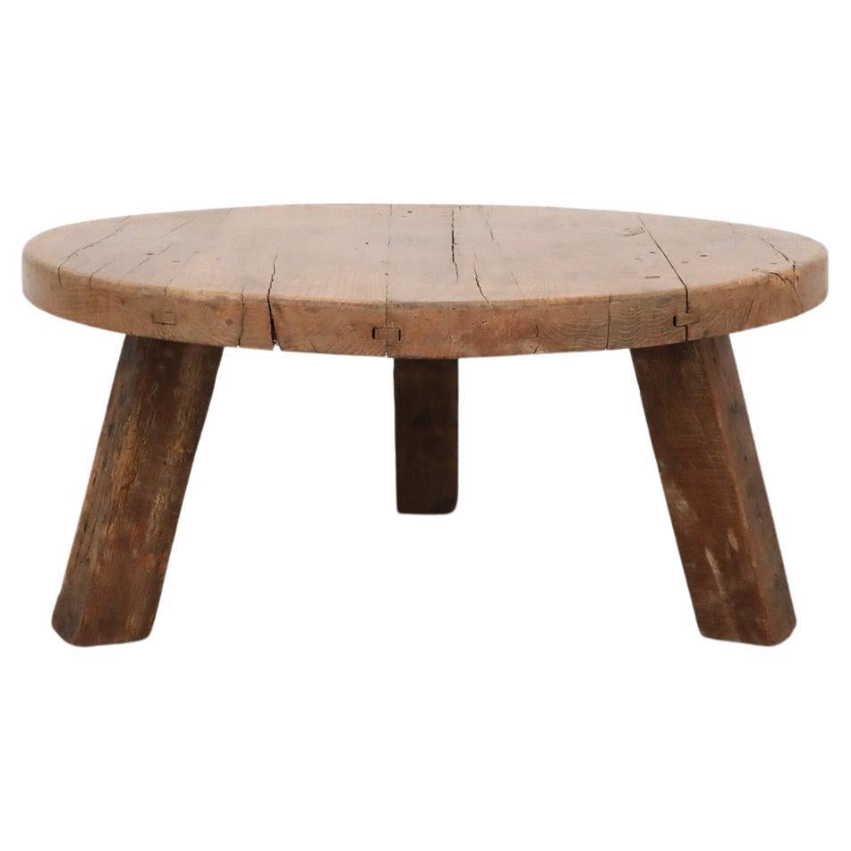 Pierre Chapo Inspired 1960s Hand Waxed Brutalist Oak Coffee Table