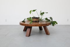 Pierre Chapo Inspired Solid Oak Brutalist Coffee Table with Center Cut-Out