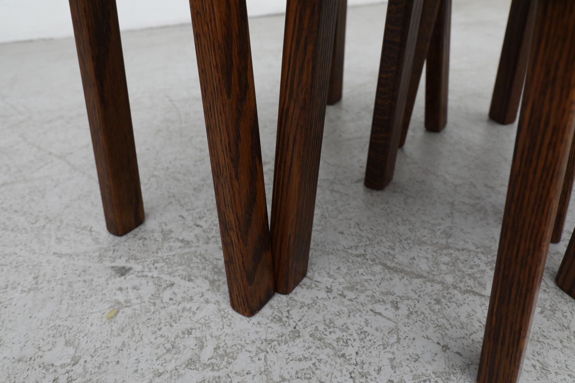Pierre Chapo Inspired Brutalist Dark Oak Nesting Tables with Tiger Grain For Sale 7