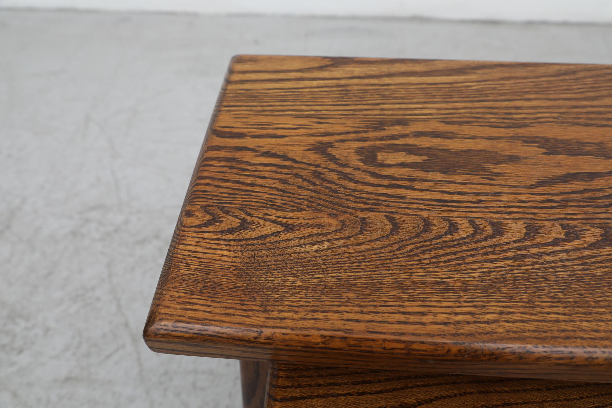 Pierre Chapo Inspired Brutalist Dark Oak Nesting Tables with Tiger Grain For Sale 2