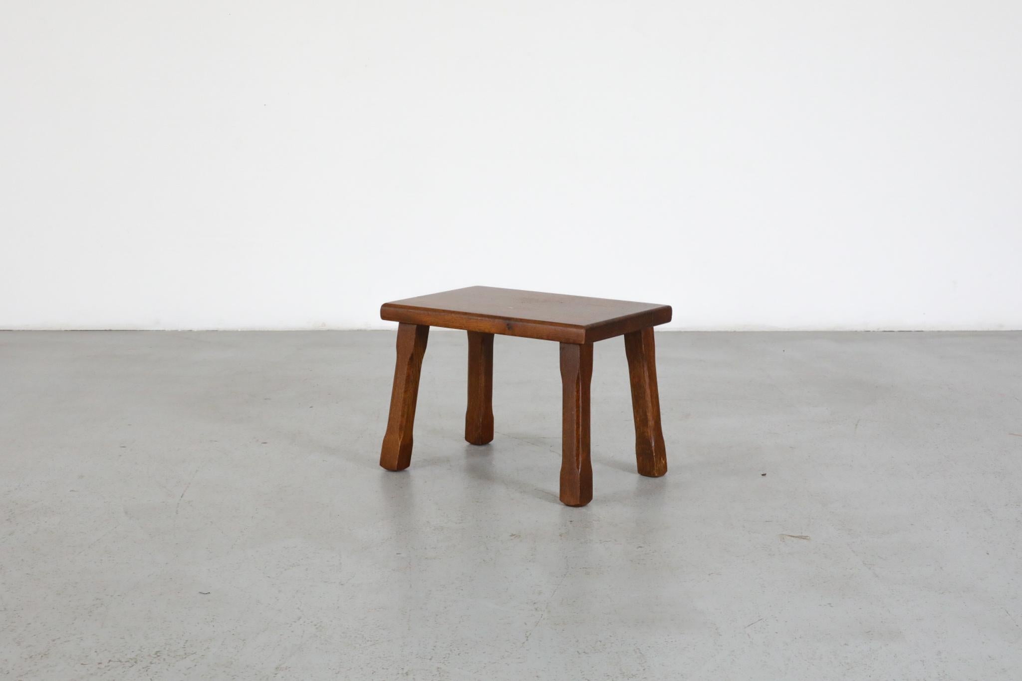 Carved Pierre Chapo Inspired Brutalist Dark Oak Side Table, Plant Stand or Stool For Sale