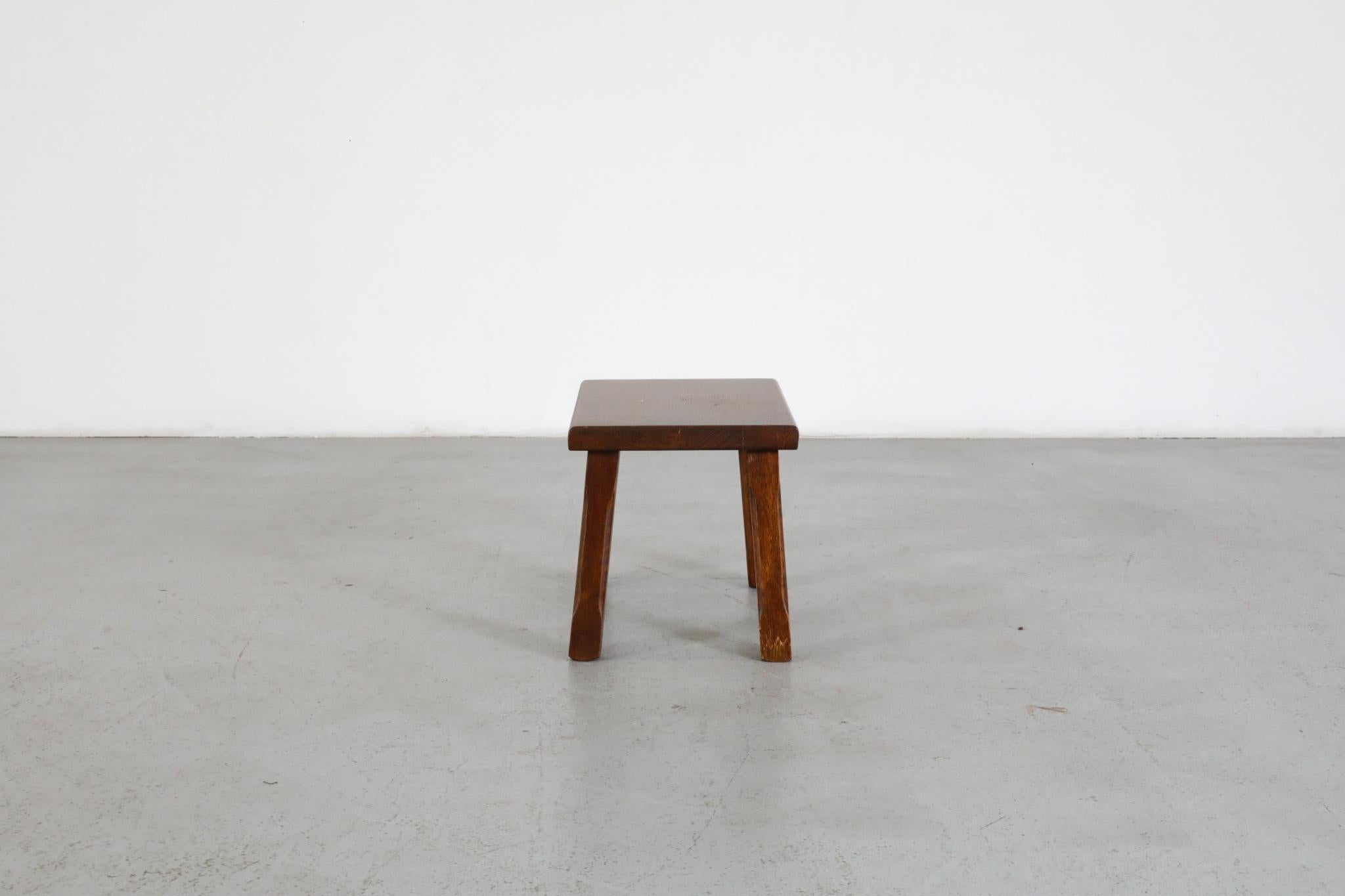 Pierre Chapo Inspired Brutalist Dark Oak Side Table, Plant Stand or Stool In Good Condition For Sale In Los Angeles, CA