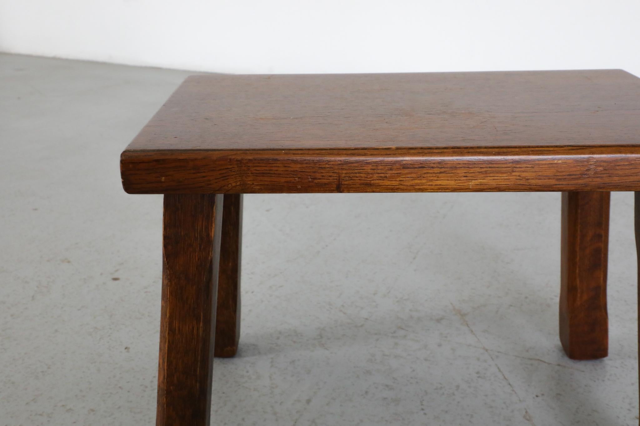 Pierre Chapo Inspired Brutalist Dark Oak Side Table, Plant Stand or Stool For Sale 2