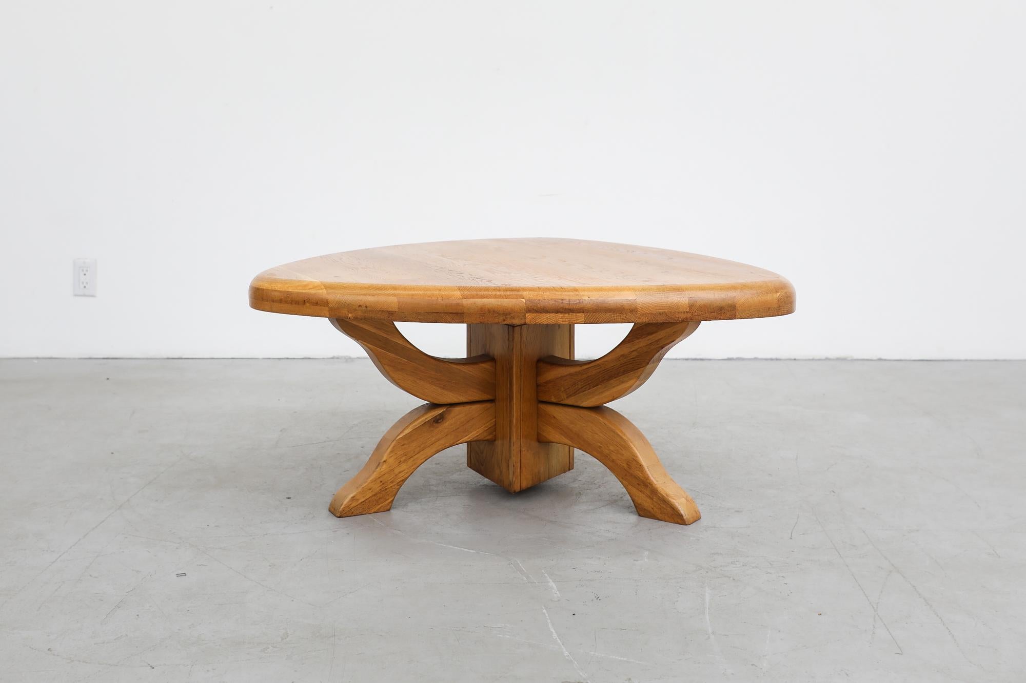Dutch Pierre Chapo Inspired Brutalist Golden Oak Triangular Side Table with Thick Top