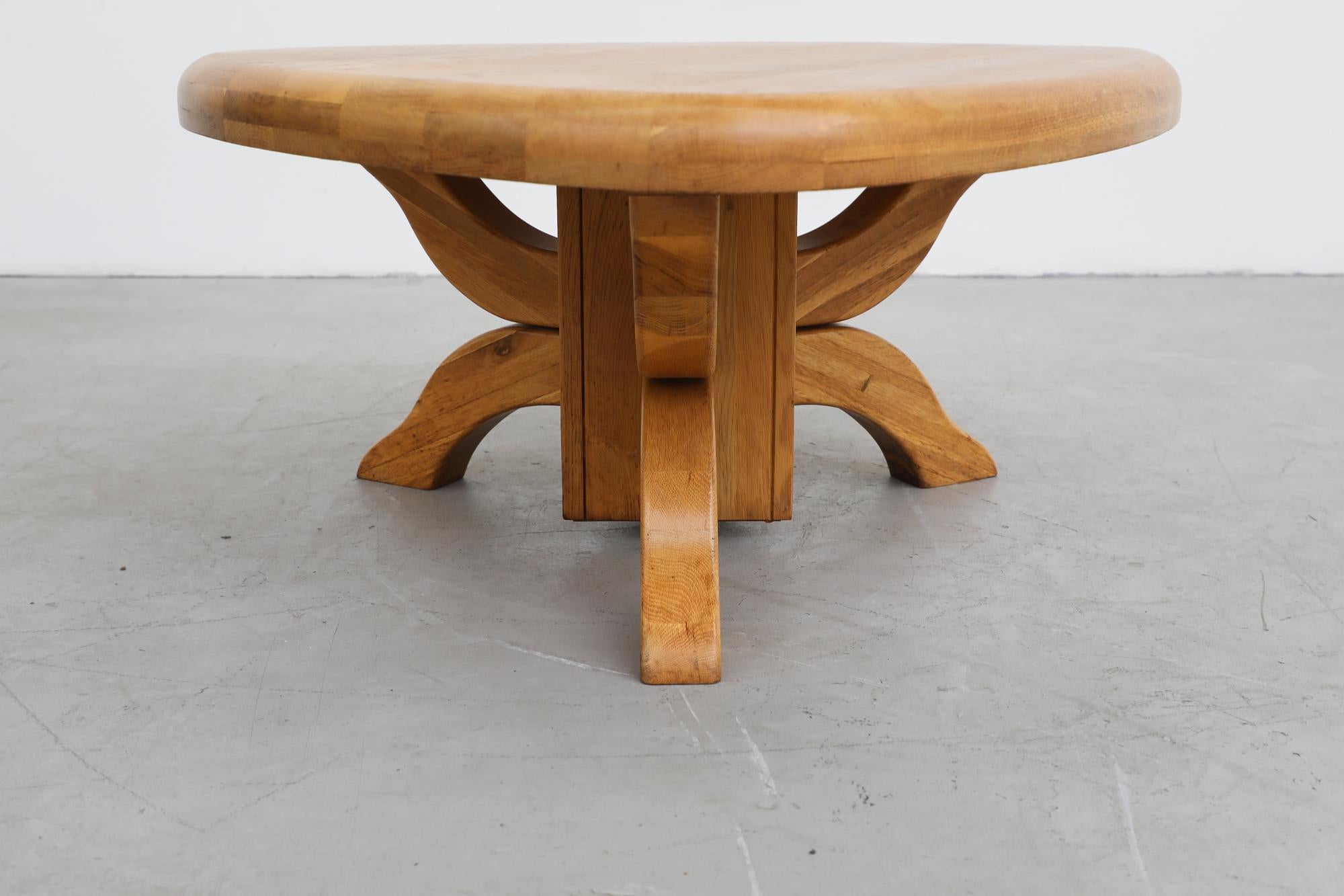Pierre Chapo Inspired Brutalist Golden Oak Triangular Side Table with Thick Top 2