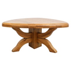 Pierre Chapo Inspired Brutalist Golden Oak Triangular Side Table with Thick Top