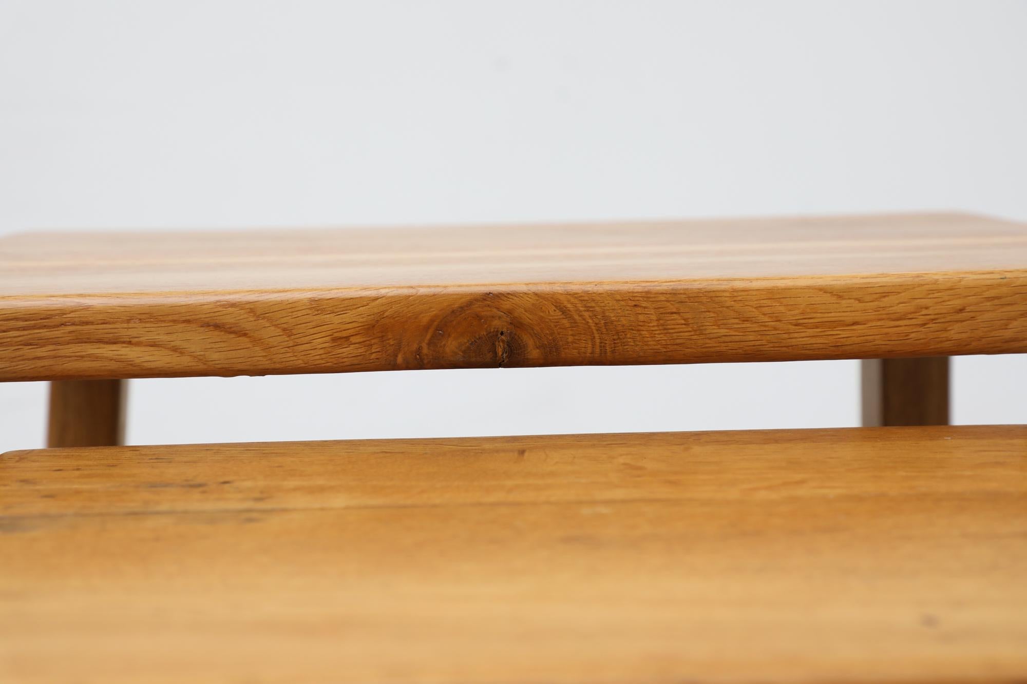 Set of 3 Pierre Chapo Inspired Brutalist Light Oak Nesting Tables For Sale 6