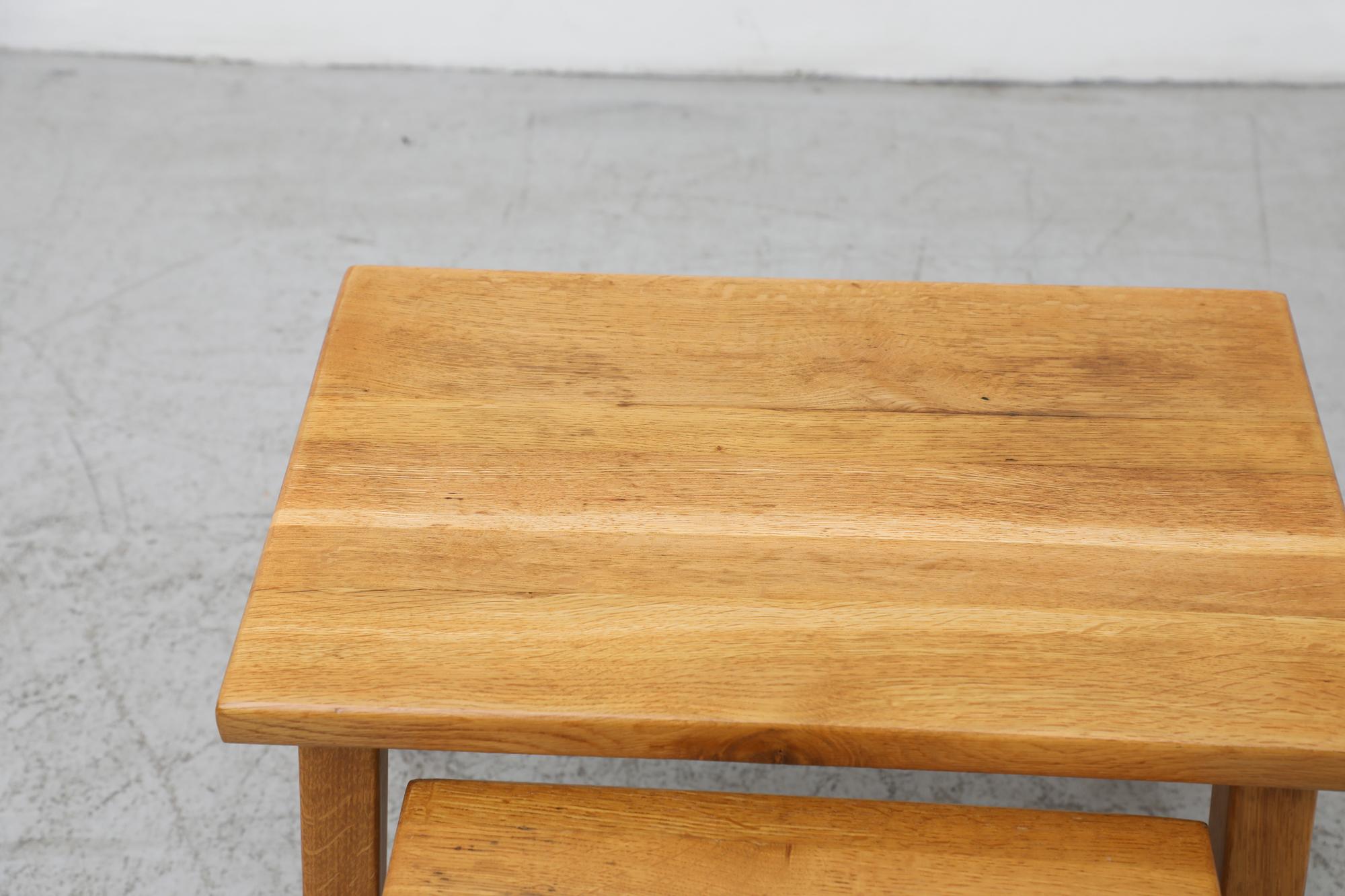 Set of 3 Pierre Chapo Inspired Brutalist Light Oak Nesting Tables For Sale 1