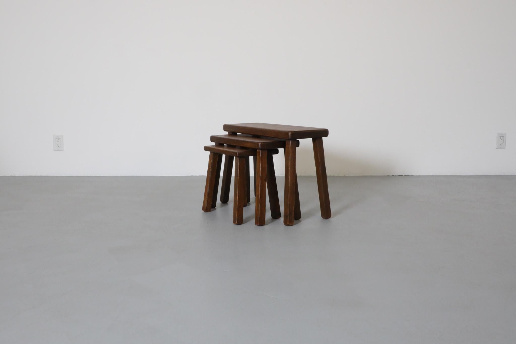 Mid-Century Modern Pierre Chapo Inspired Brutalist  Nesting Tables in Dark Oak