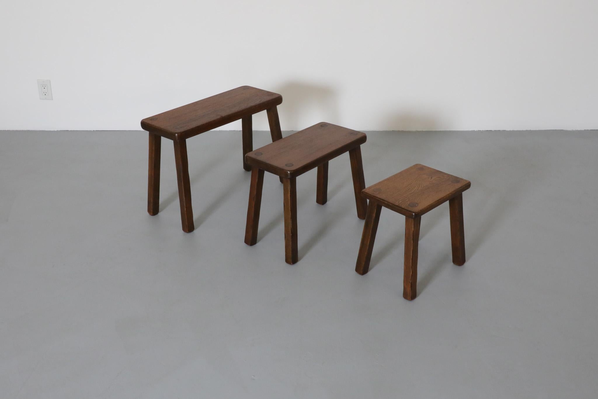 Pierre Chapo Inspired Brutalist  Nesting Tables in Dark Oak 1