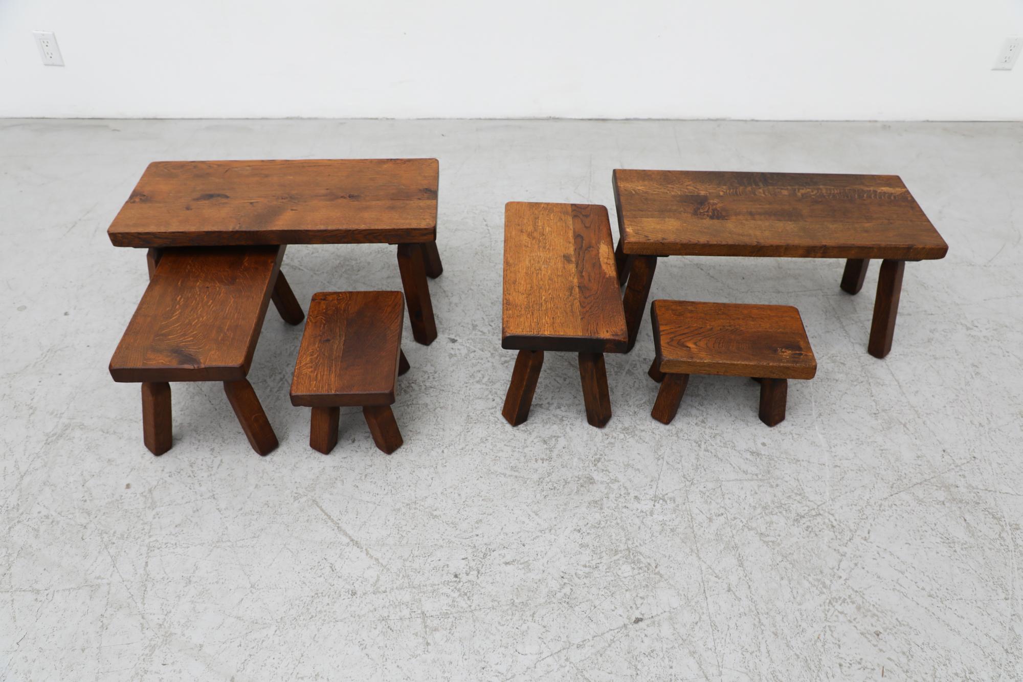 Mid-Century Modern Pierre Chapo Inspired Brutalist Nesting Tables with Short Legs