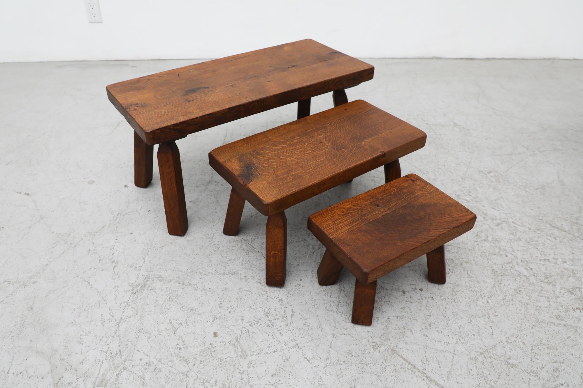 Mid-20th Century Pierre Chapo Inspired Brutalist Nesting Tables with Short Legs