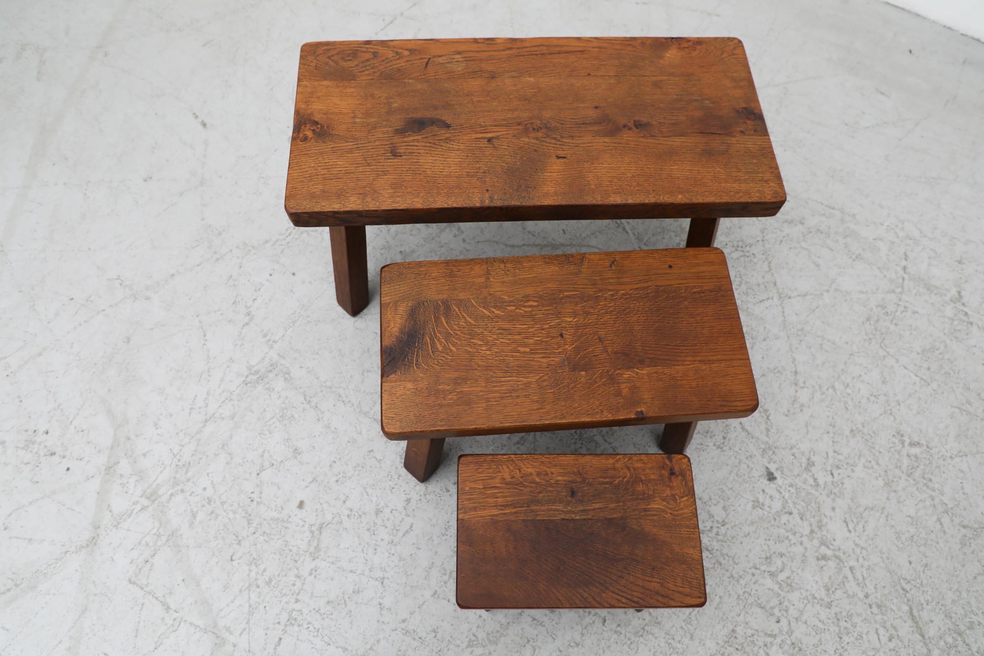 Pierre Chapo Inspired Brutalist Nesting Tables with Short Legs 1